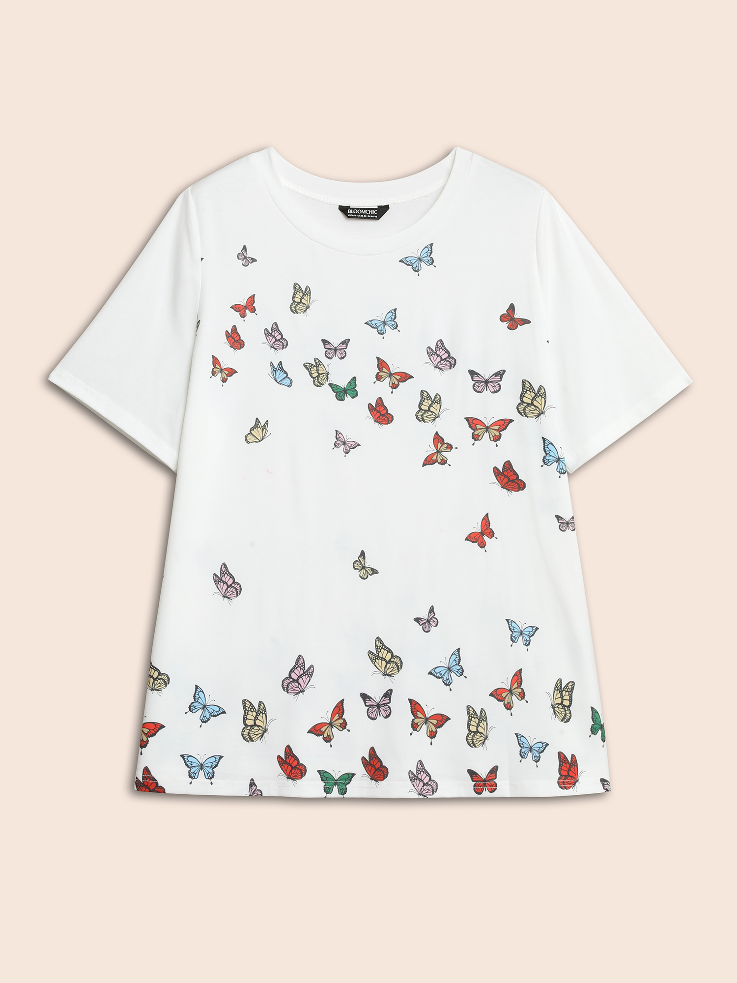 

Plus Size Butterfly Print Stretchy T-Shirt Opticwhite Women Casual Non Butterfly Round Neck Everyday T-shirts BloomChic