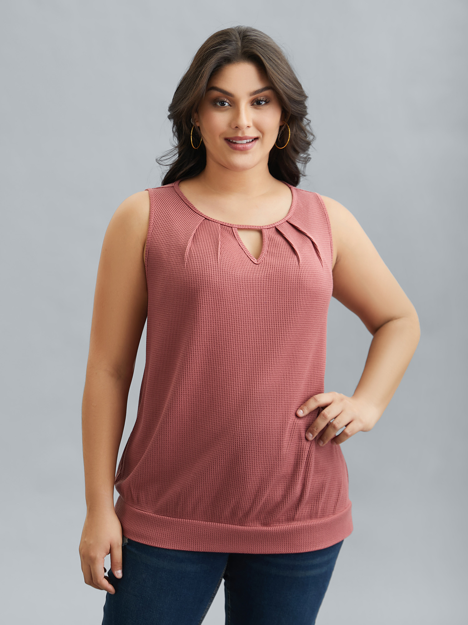 Plus Size Neck Cut-Out Textured Stretchy Vest Women DustyPink Casual Texture Round Neck Everyday Tank Tops Camis BloomChic 30/6X 