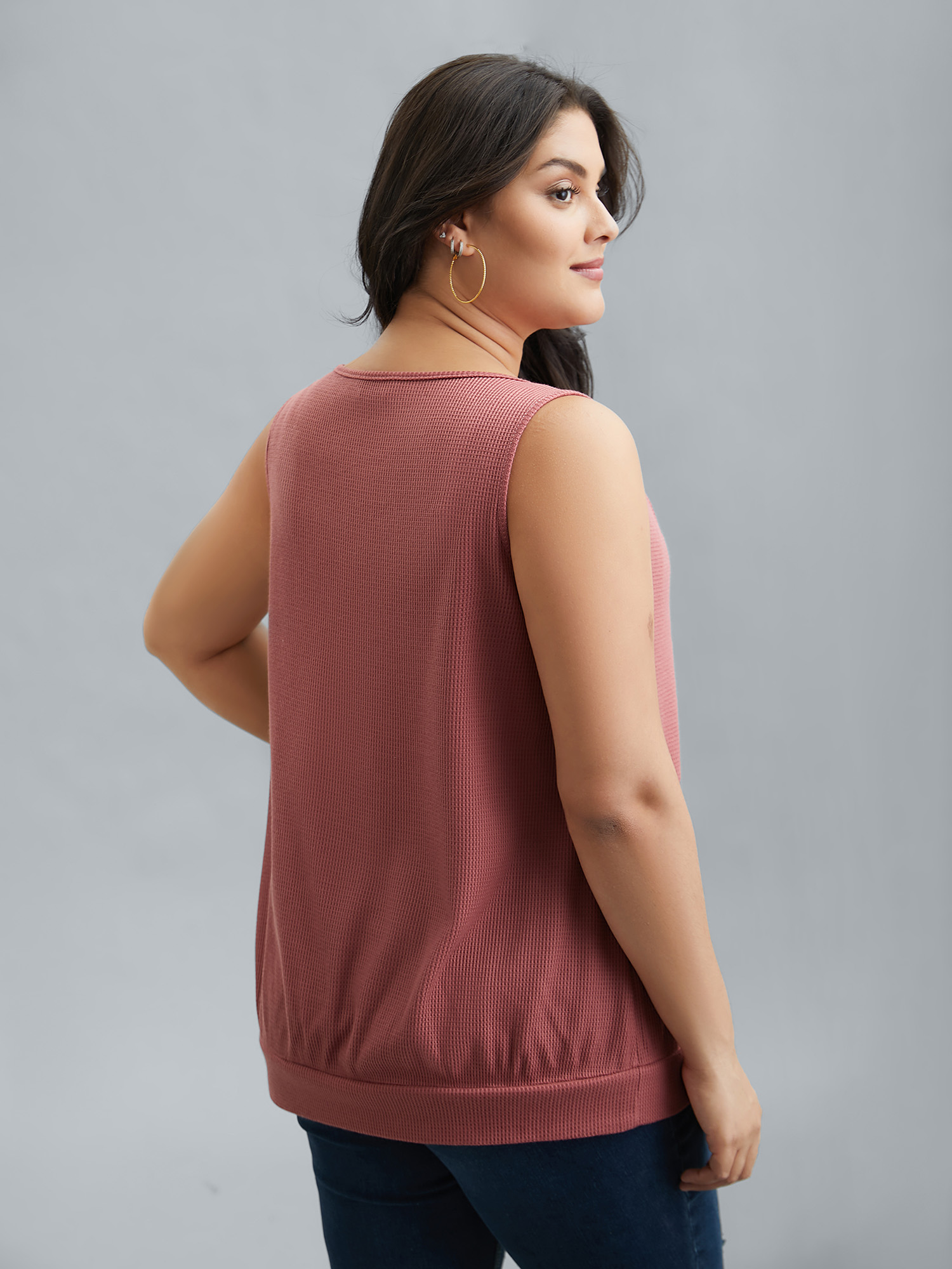 Plus Size Neck Cut-Out Textured Stretchy Vest Women DustyPink Casual Texture Round Neck Everyday Tank Tops Camis BloomChic 30/6X 