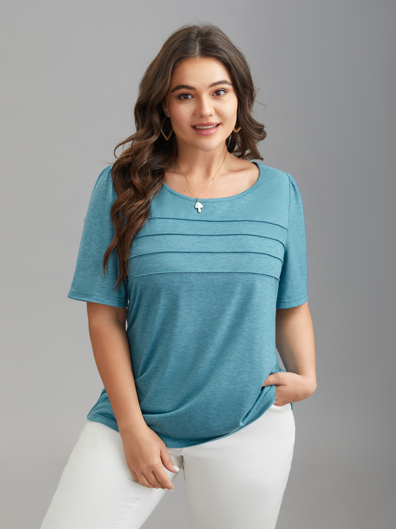 

Plus Size Seamed Round Neck Fitted T-Shirt Cerulean Women Casual Tucked seam Round Neck Everyday T-shirts BloomChic