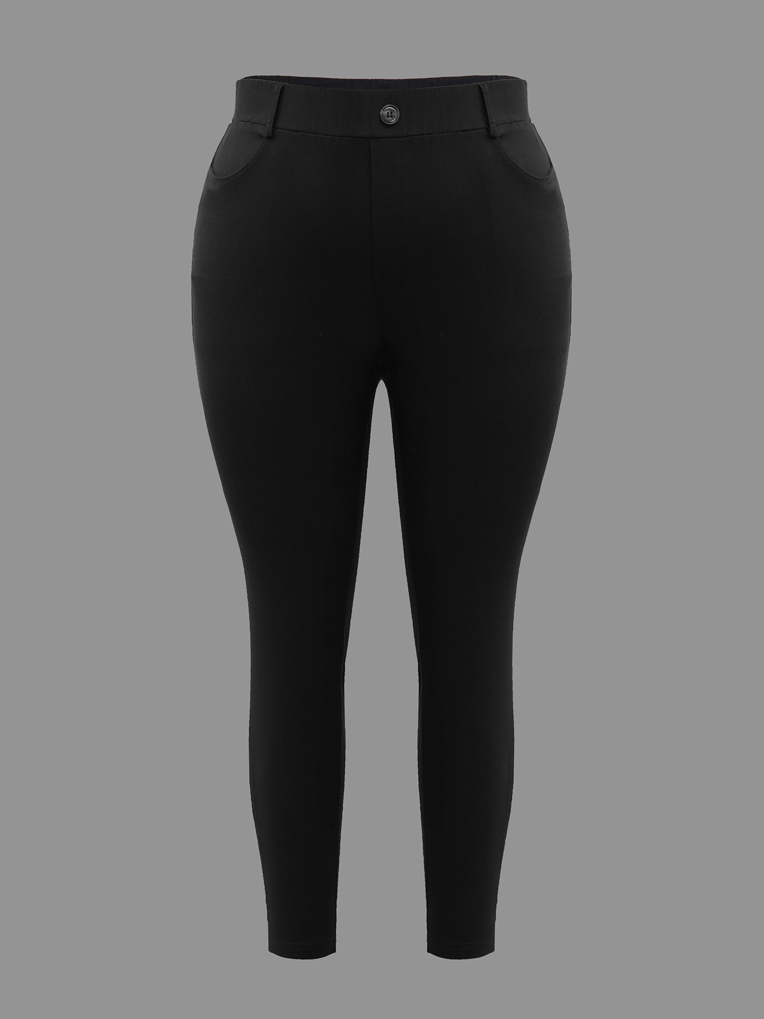 Plus Size No-Waist Gap Decorative Placket Skinny Pants Women Black Elegant Skinny Mid Rise Everyday Pants BloomChic 30/6X 