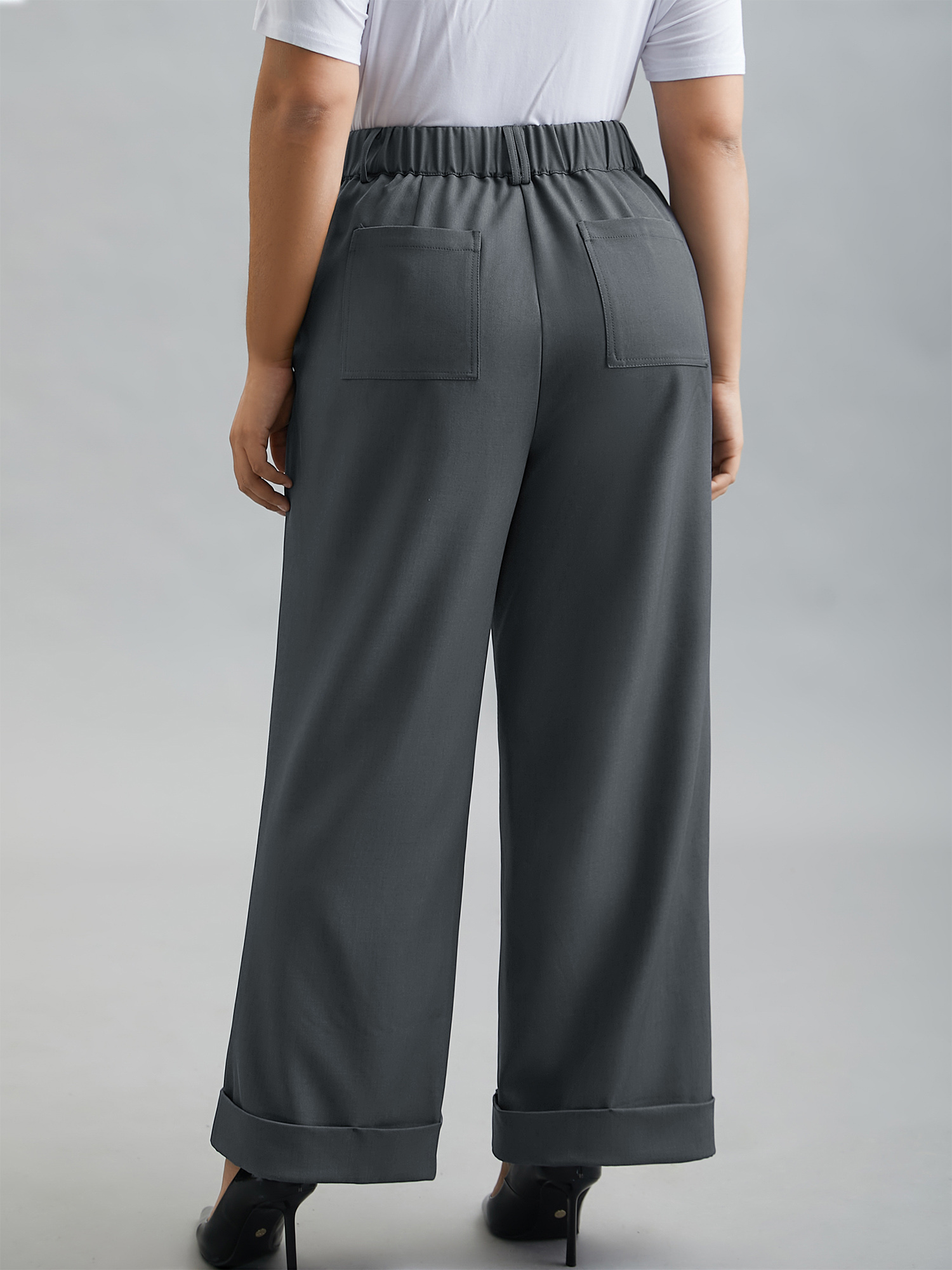 Plus Size Stretchy-Waist Roll Hem Pants Women DimGray Workwear Essentials Bootcut Mid Rise Work Pants BloomChic 26/4X 