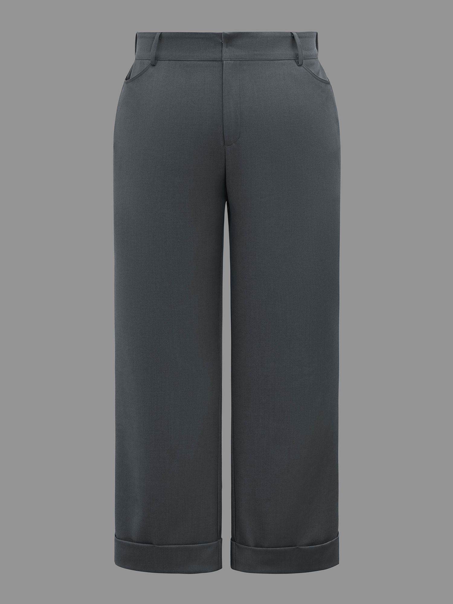 Plus Size Stretchy-Waist Roll Hem Pants Women DimGray Workwear Essentials Bootcut Mid Rise Work Pants BloomChic 26/4X 