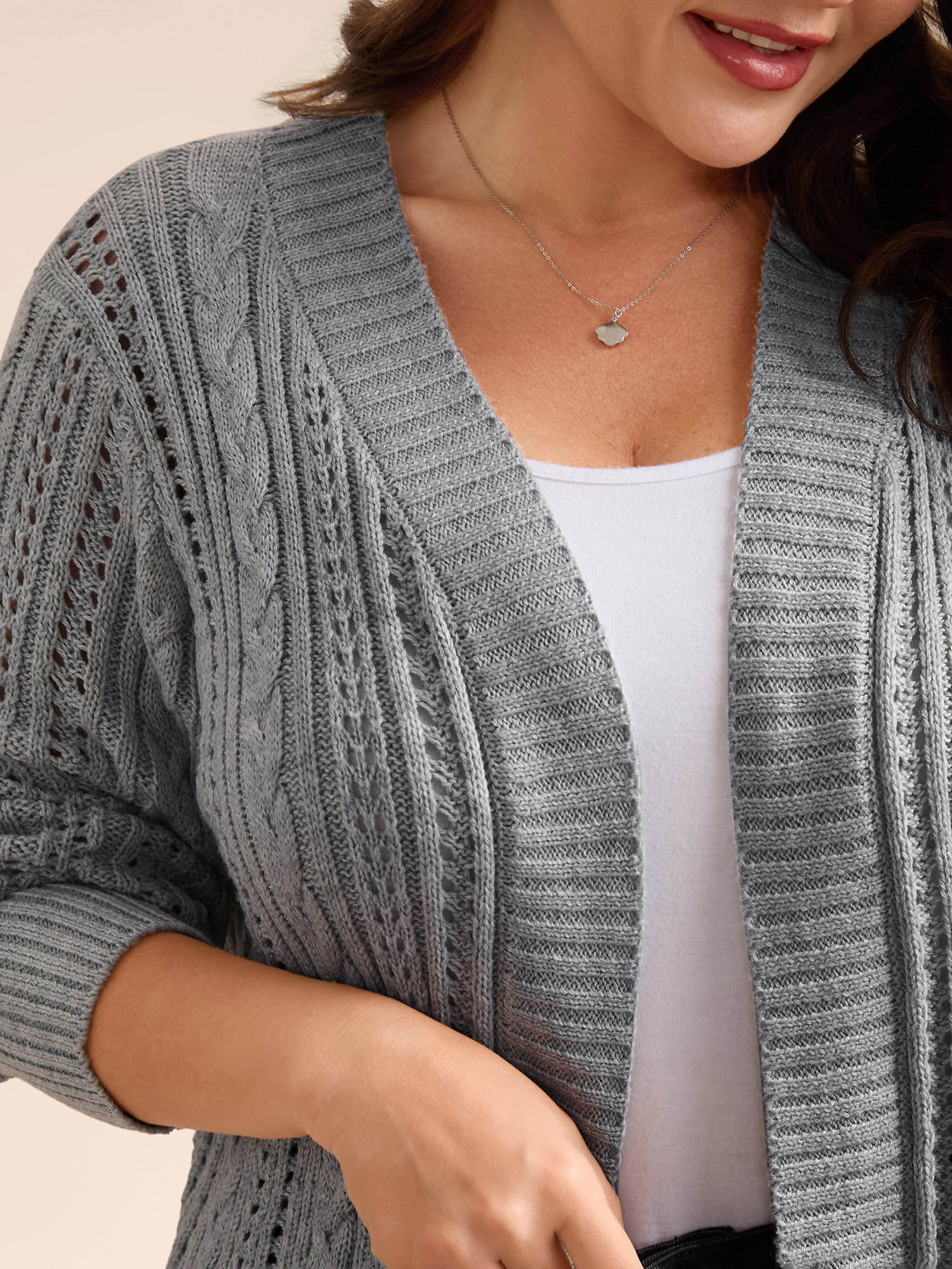 Plus Size Cut-Out Curvy Ribbed Hem Cardigan DarkGray Women Casual Loose Long Sleeve Everyday Cardigans BloomChic 26/4X 