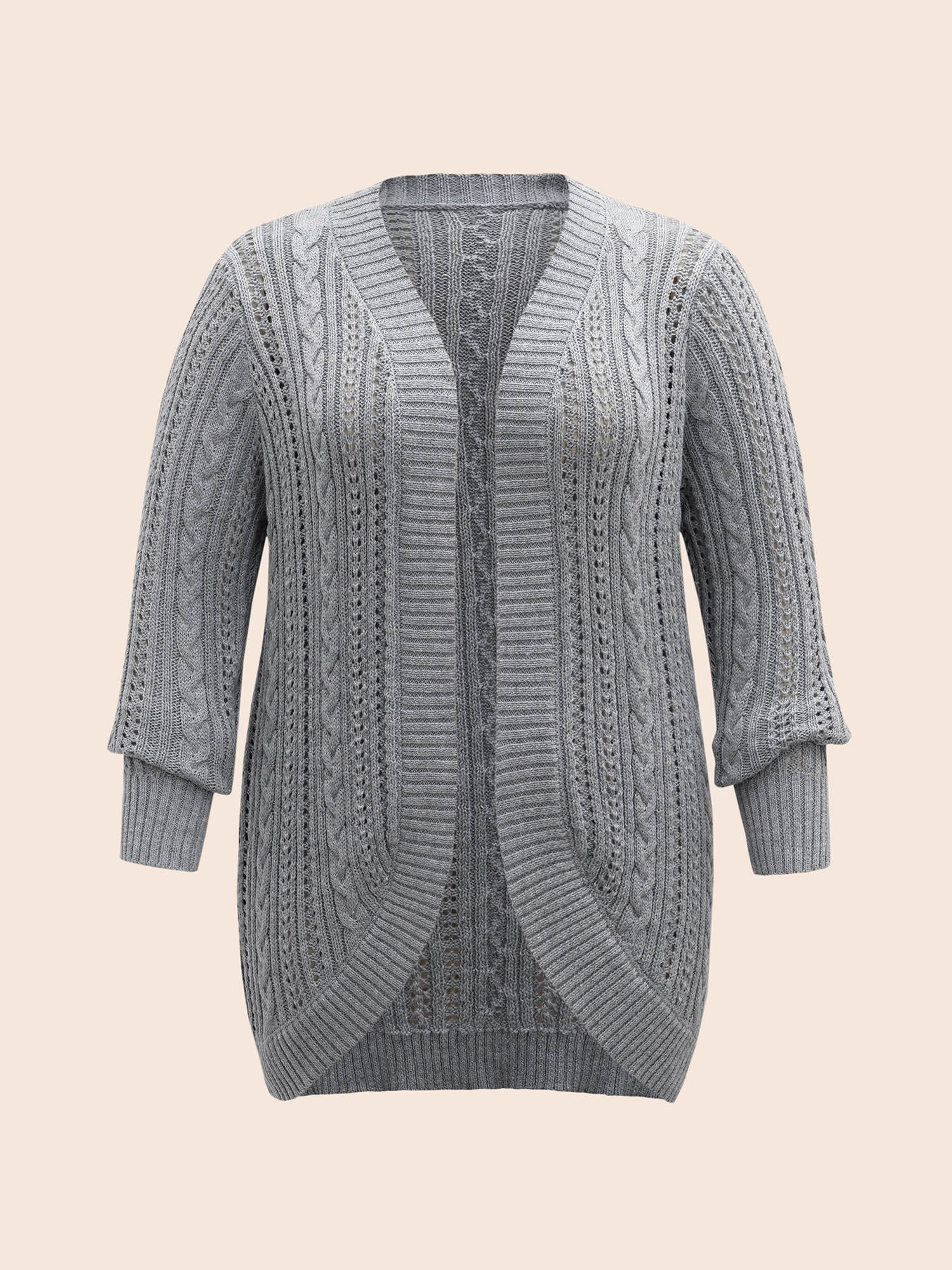 Plus Size Cut-Out Curvy Ribbed Hem Cardigan DarkGray Women Casual Loose Long Sleeve Everyday Cardigans BloomChic 26/4X 