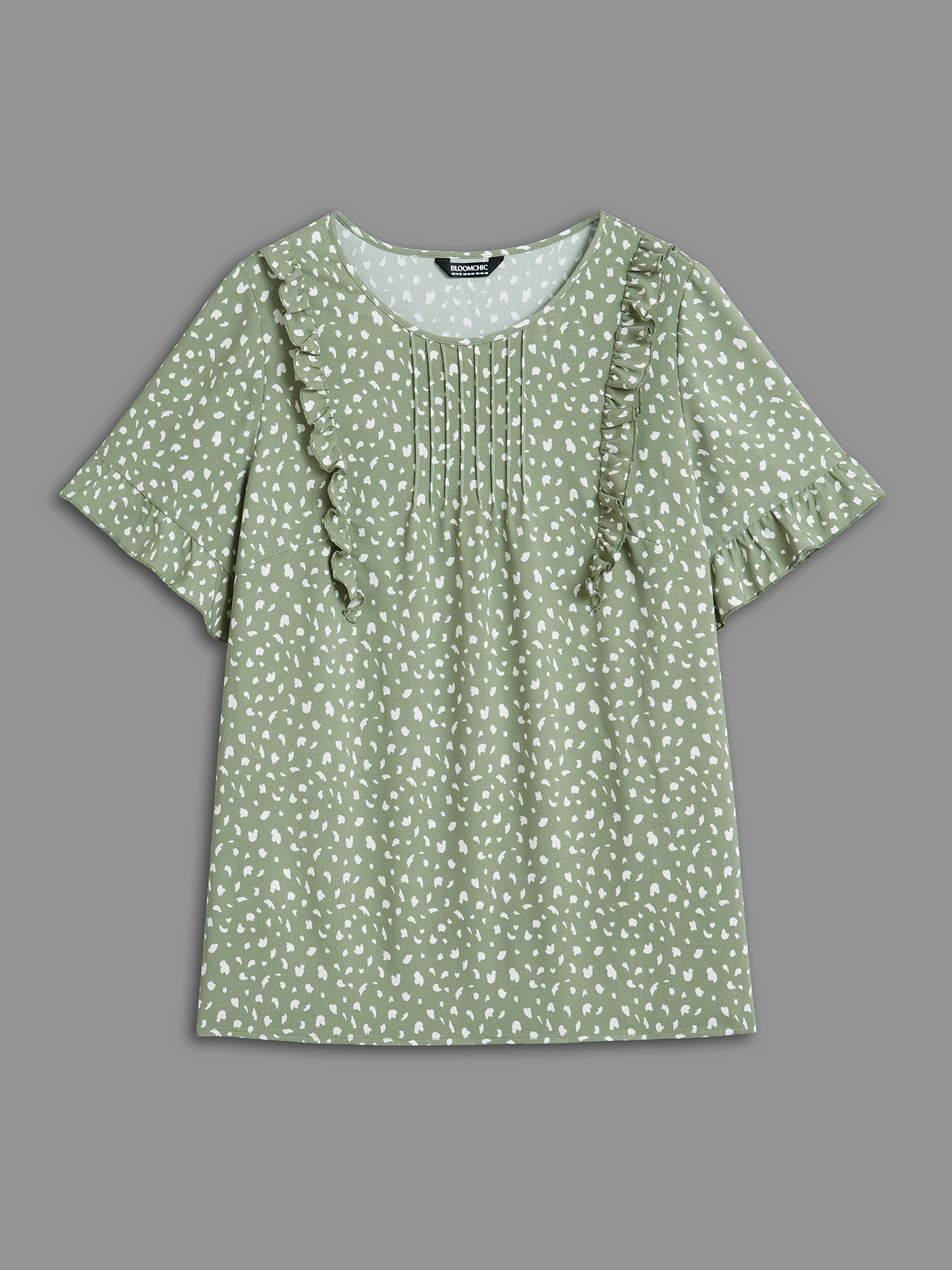 

Plus Size Greenbean Ruffled Edges Pleated Floral Shirt Women Elegant Short sleeve Round Neck Everyday Blouses BloomChic