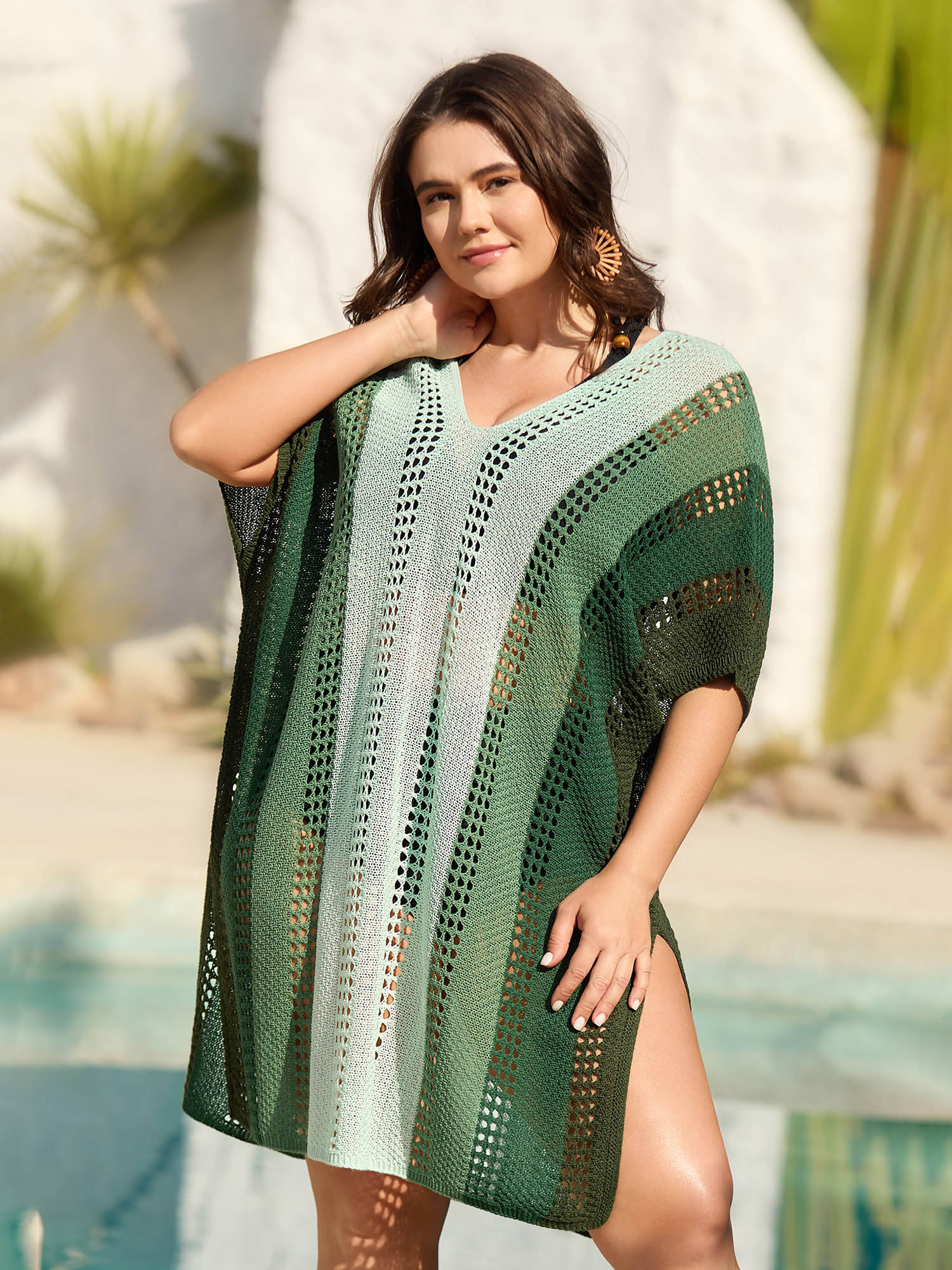 

Plus Size Color Contrast Cut-Out Swim Cover-Up Women's Swimwear Mint Beach Loose Contrast Curve Swim Cover Ups BloomChic