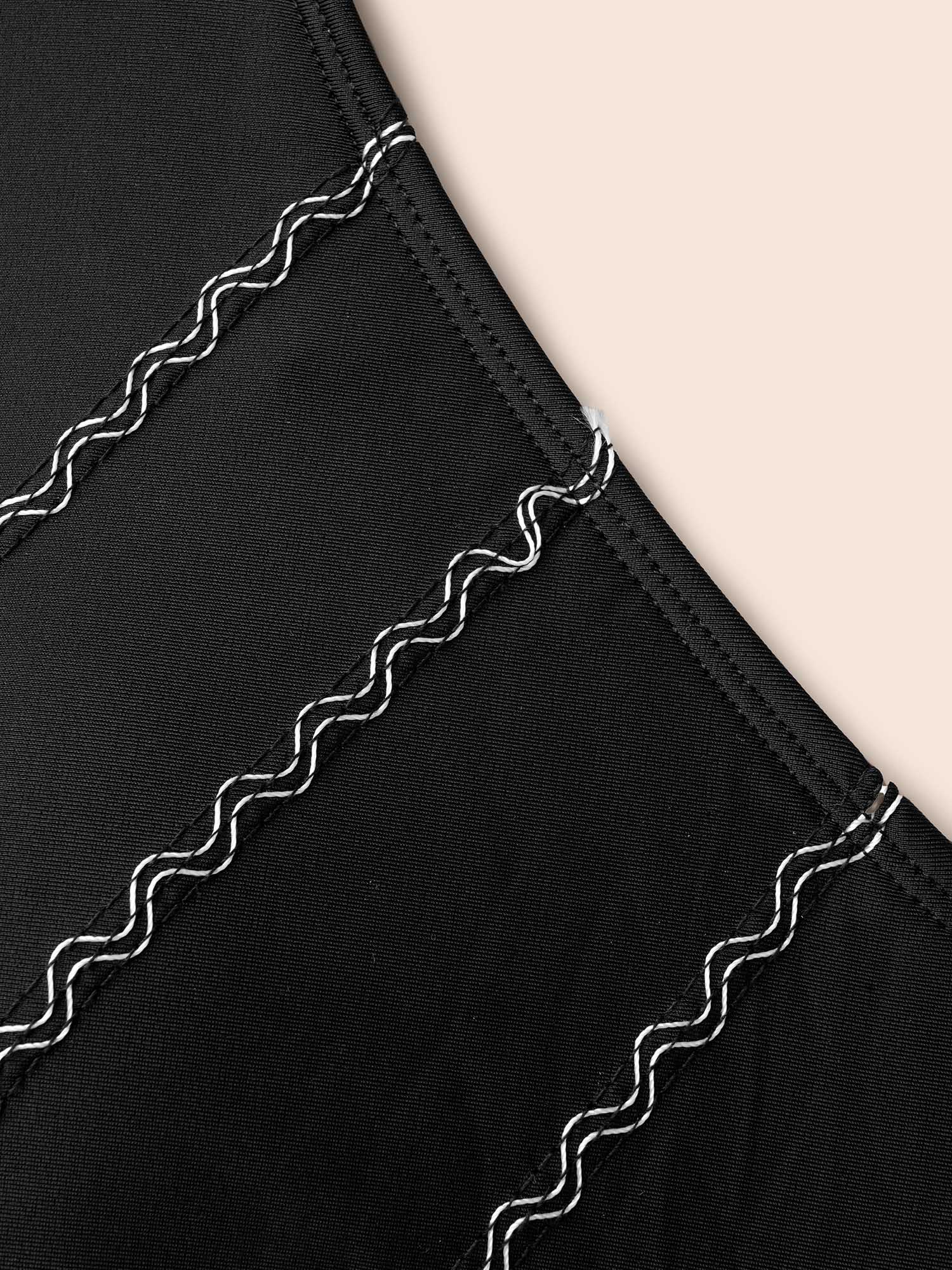 Plus Size Embroidered Surplice Neck Adjustable Swim Top Women`s Swimwear Black Beach High stretch Skinny Overlap Collar Curve Swim Tops BloomChic 30/6X 