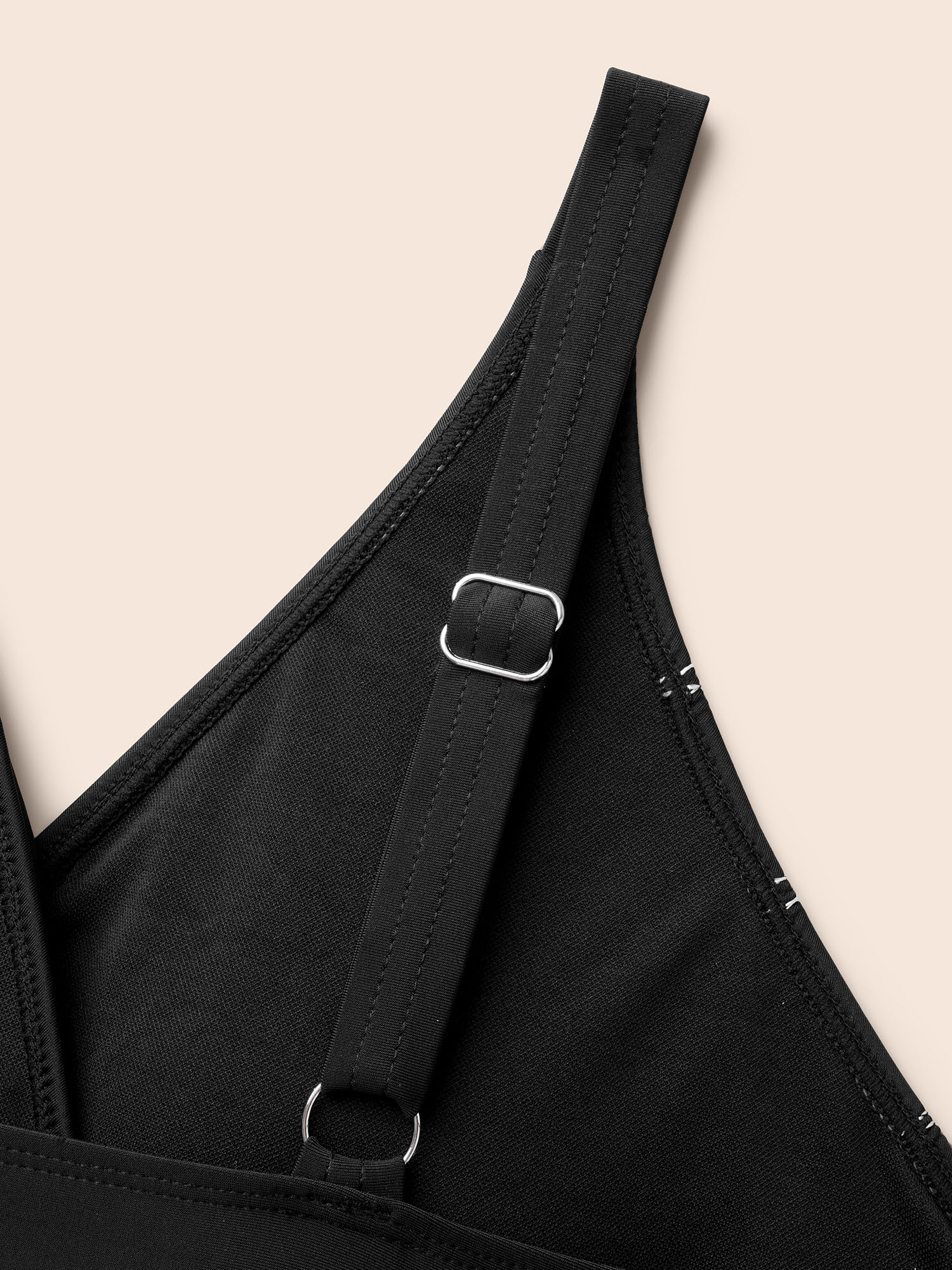 Plus Size Embroidered Surplice Neck Adjustable Swim Top Women`s Swimwear Black Beach High stretch Skinny Overlap Collar Curve Swim Tops BloomChic 30/6X 