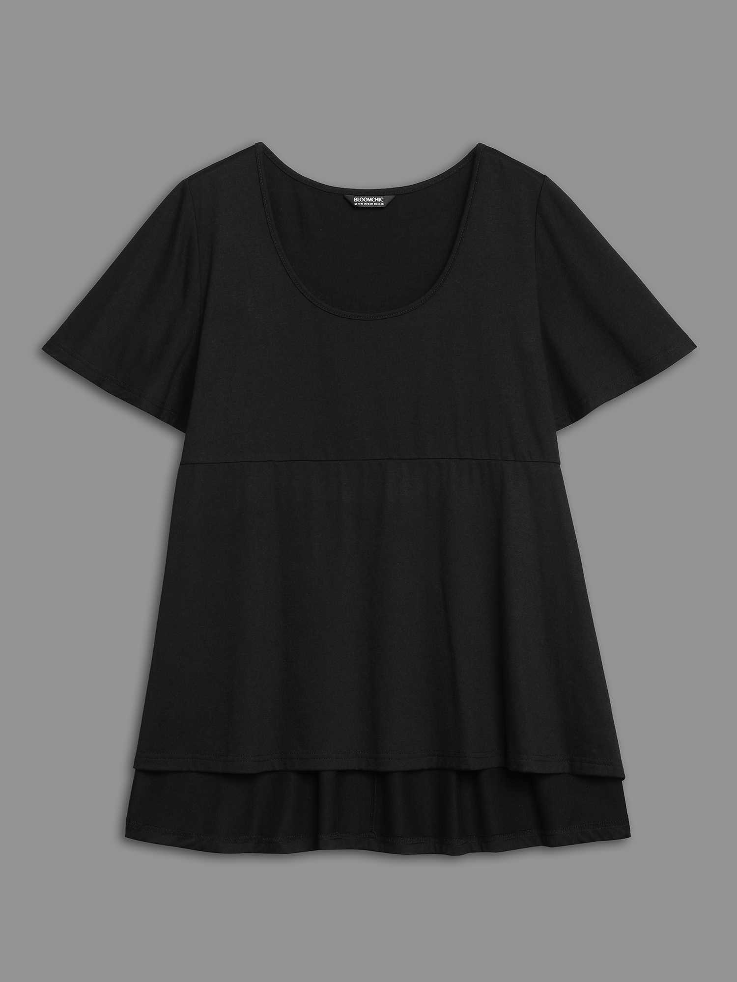 

Plus Size Ruffled Sleeve Round Neck Babydoll Top Black U-neck Short sleeve Elegant Jersey Tops