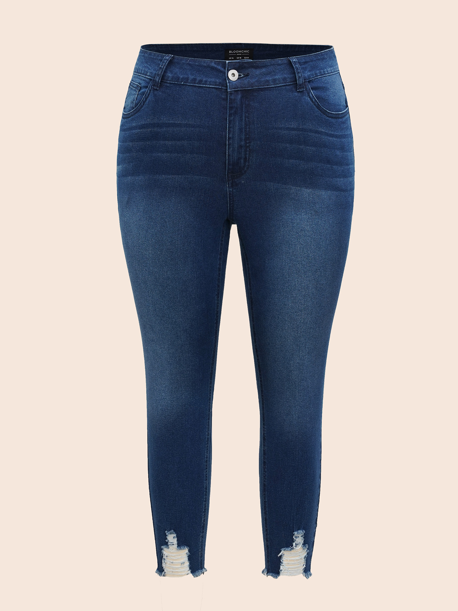 Plus Size Mid-Rise Whiskered Slim-Fit Jeans Women Bluevintage Casual High stretch Slanted pocket Jeans BloomChic 24/3X 