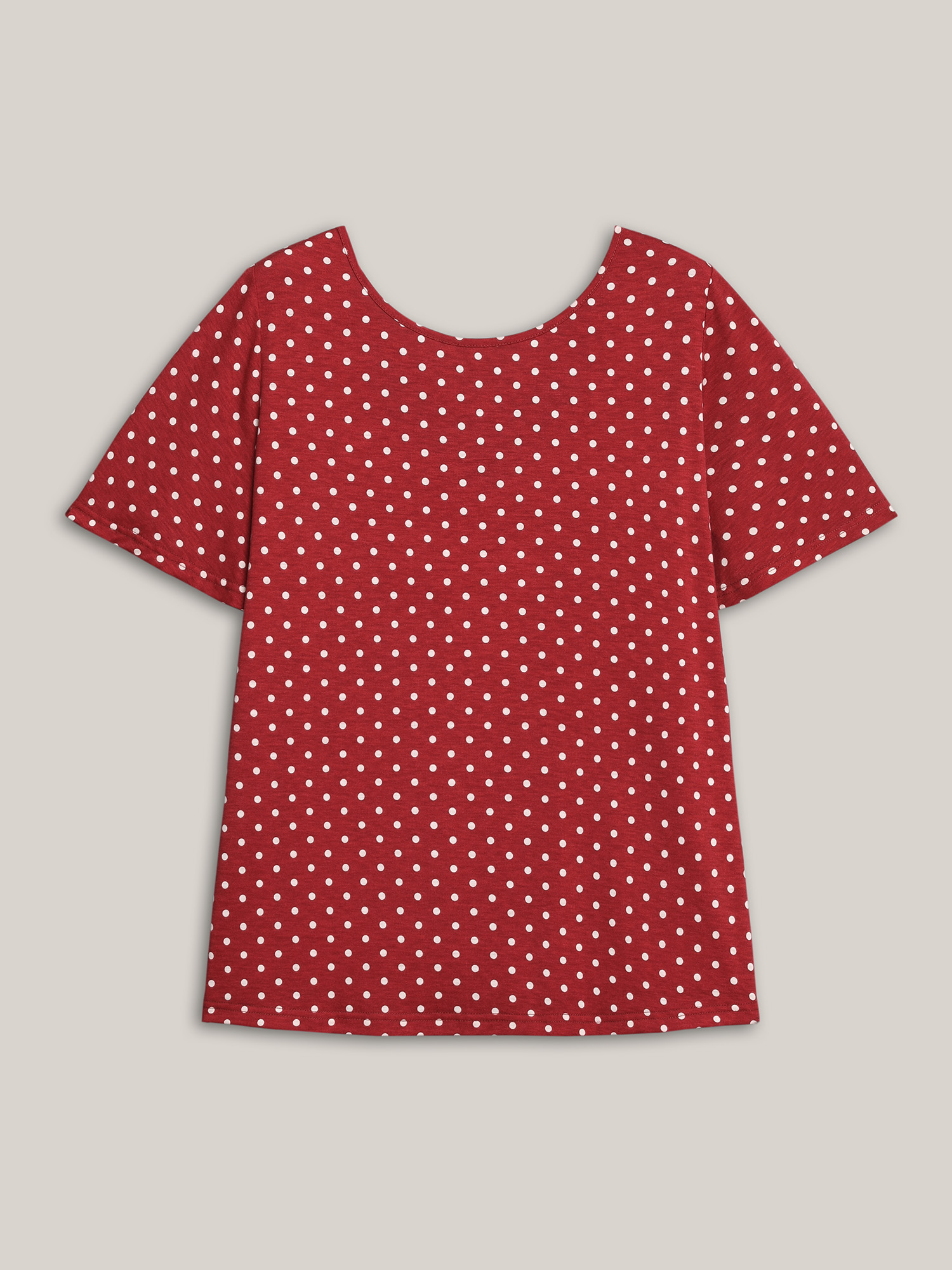 Plus Size Polka Dot Back-Tie Flared Sleeve T-Shirt Raspberry Women Casual Gathered Round Neck Everyday T-shirts BloomChic 28/5X 