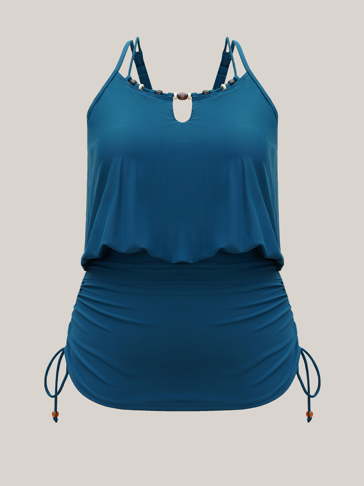 Plus Size Adjustable Drawstring Drapey One-Piece Swimsuit Women`s Swimwear Cyan Beach Gathered Curve Bathing Suits High stretch One Pieces BloomChic 14-16/1X 