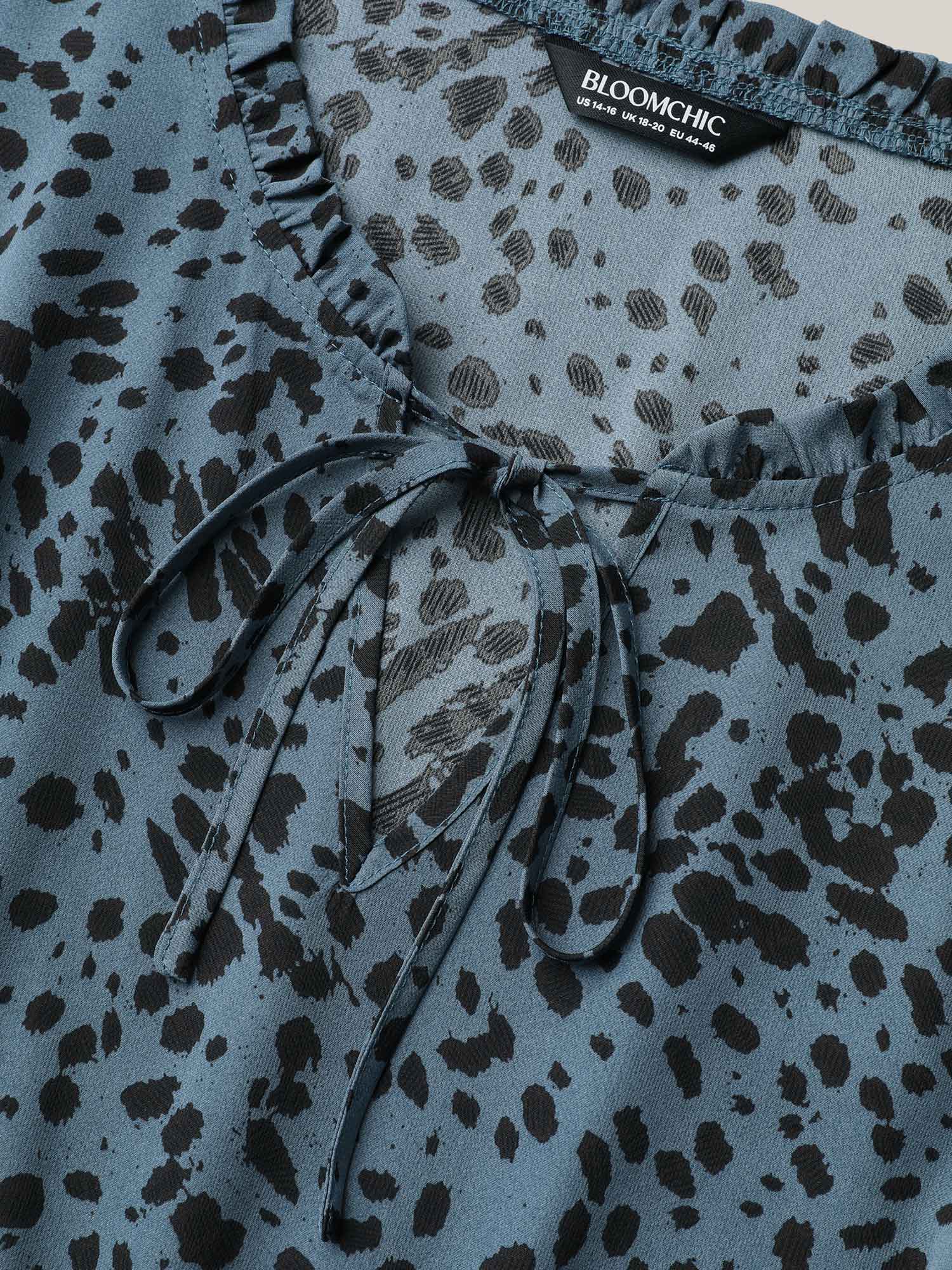 Plus Size Animal Print Tied Tiered Midi Dress Stone Women Casual Tie knot Notched collar Short sleeve Curvy BloomChic 22-24/3X 