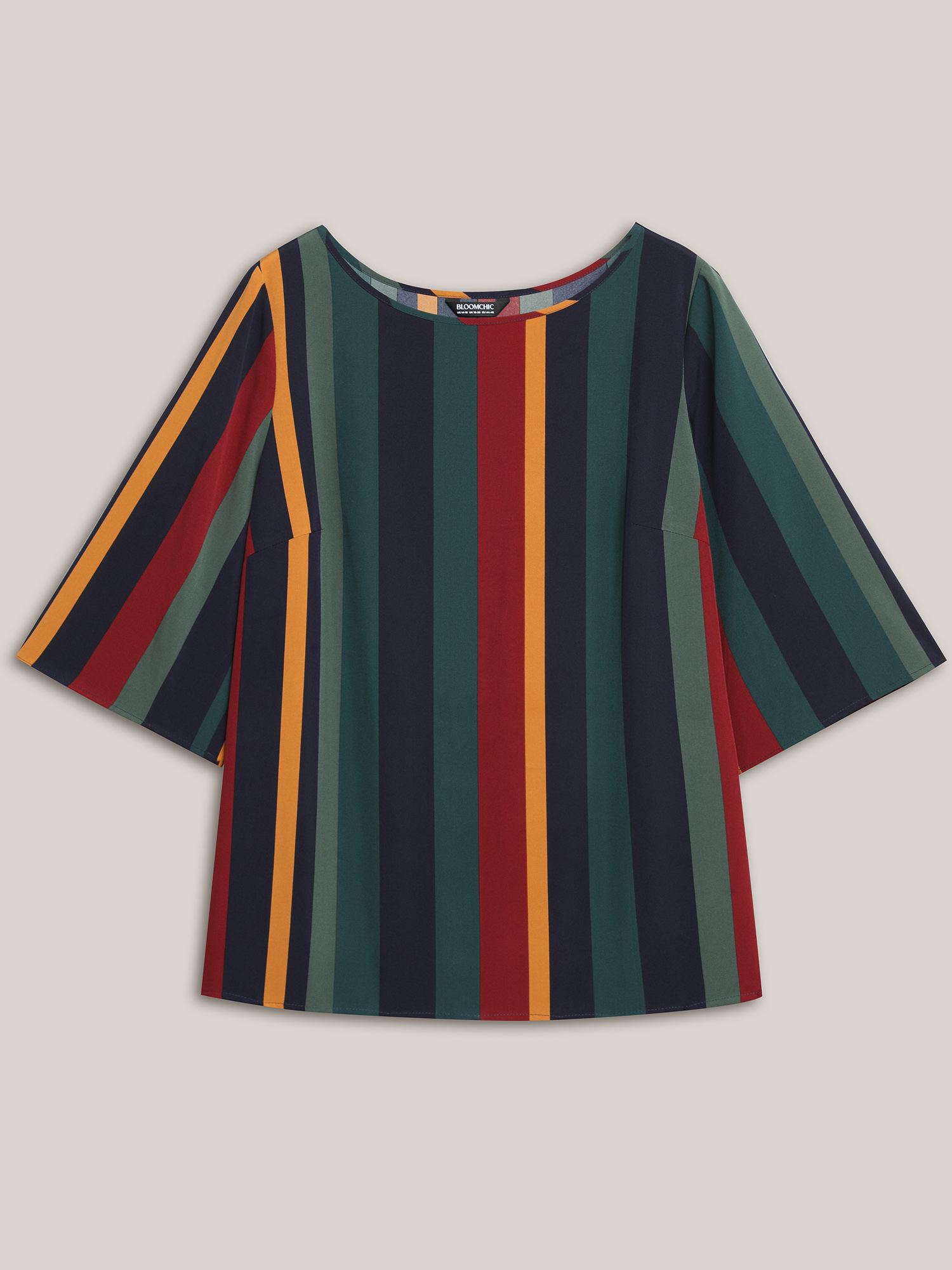 Plus Size Multicolor Multi-Color Striped Round Neck Shirt Women Resort Elbow-length sleeve Round Neck Vacation Blouses BloomChic 28/5X 