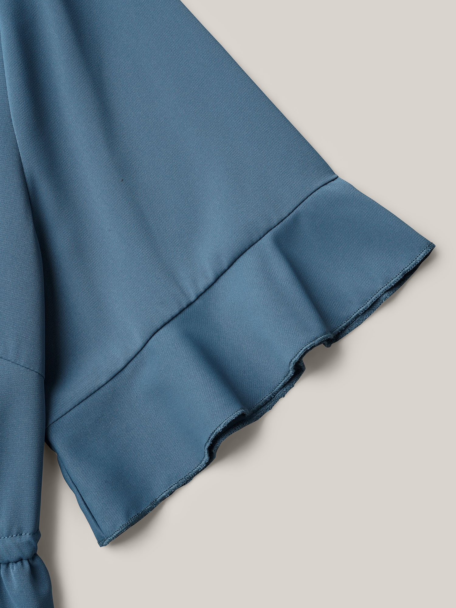Plus Size Cerulean Ruffled Edge Sleeve Waist-Tie Shirt Women Casual Half Sleeve Round Neck Everyday Blouses BloomChic 26/4X 