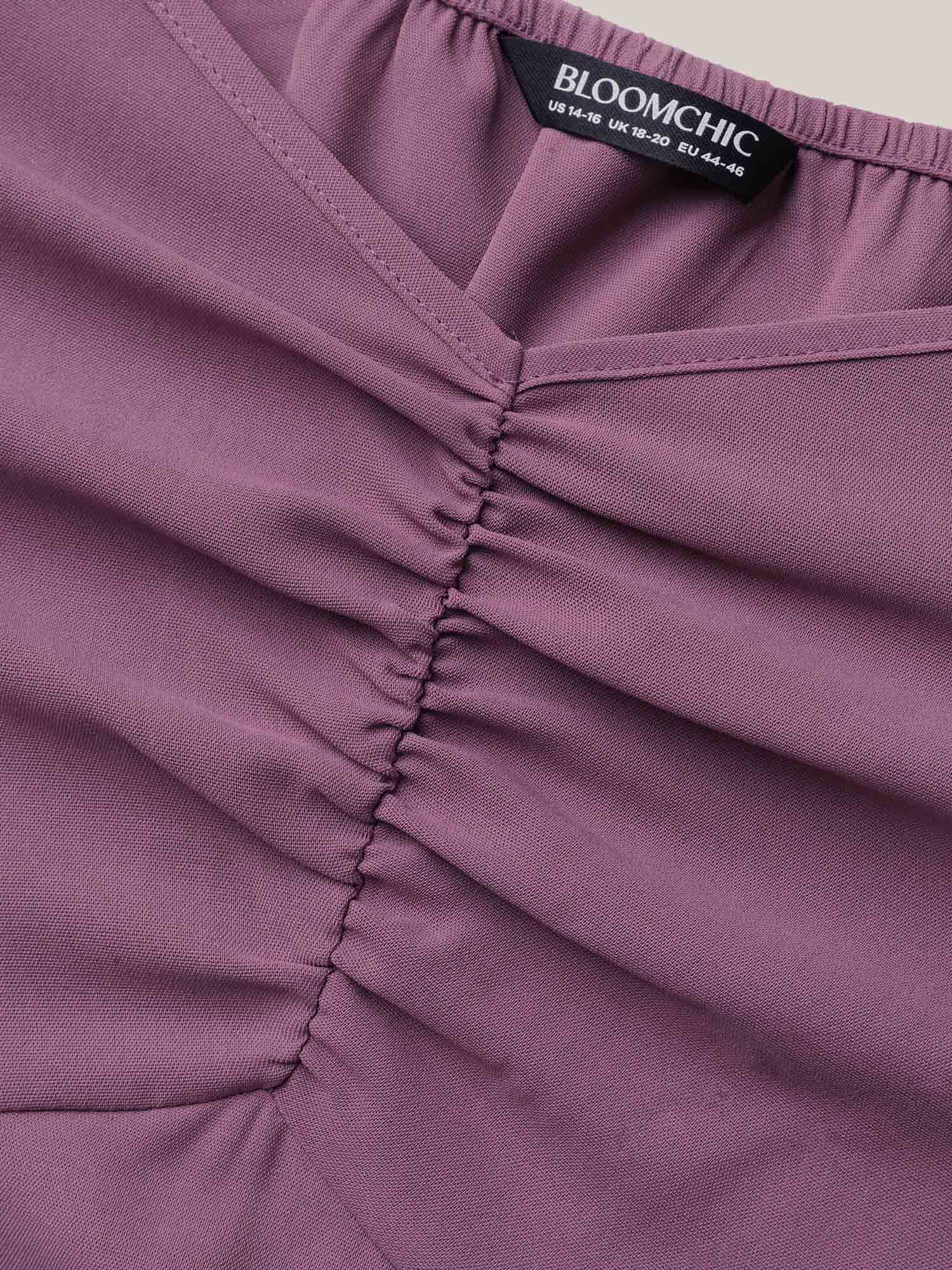 Plus Size Mauve Sweetheart Neck Lace High-Low Hem Shirt Women Elegant Half Sleeve Heart neckline Everyday Blouses BloomChic 10/M 