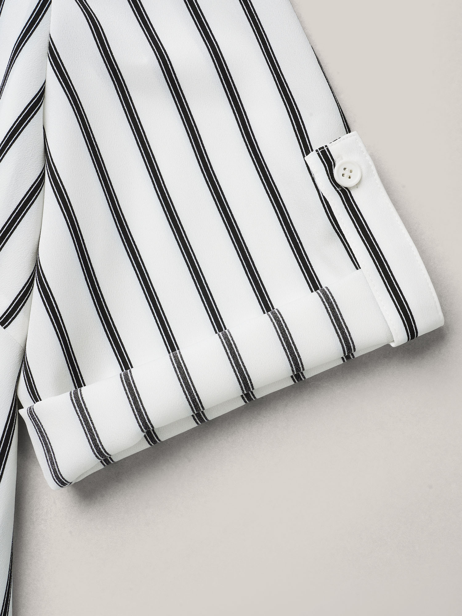Plus Size WhiteSmoke Notched Collar Striped Tab Sleeve Shirt Women At the Office Elbow-length sleeve Notched collar Work Blouses BloomChic 14-16/1X 