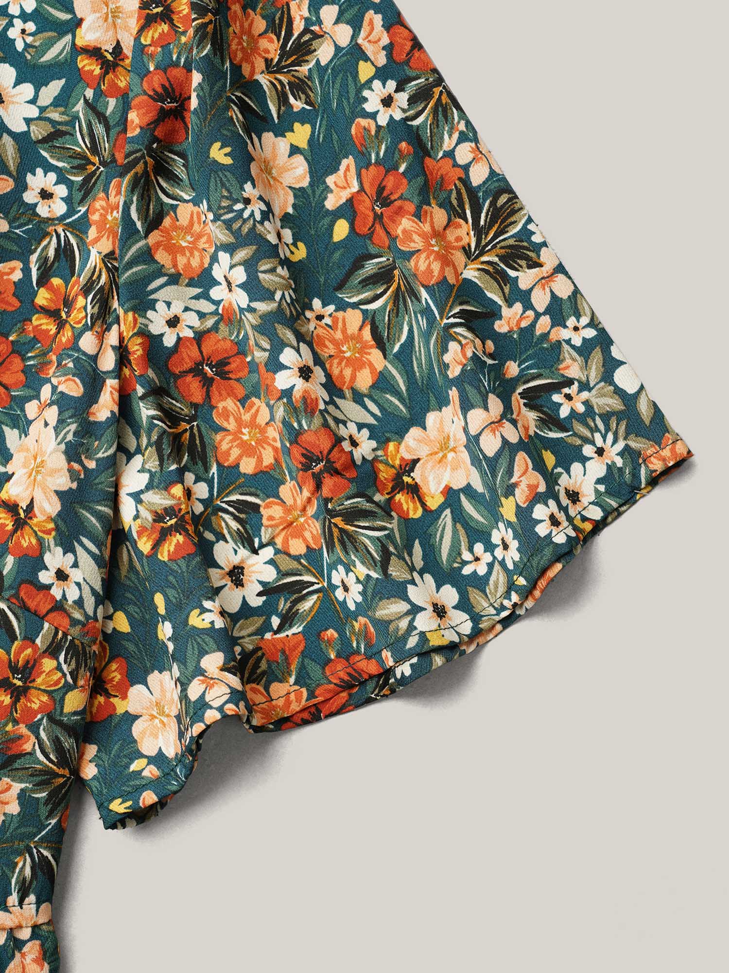 Plus Size DarkSlateGray Floral Ruffled Round Neck Shirt Women Elegant Short sleeve Round Neck Everyday Blouses BloomChic 28/5X 