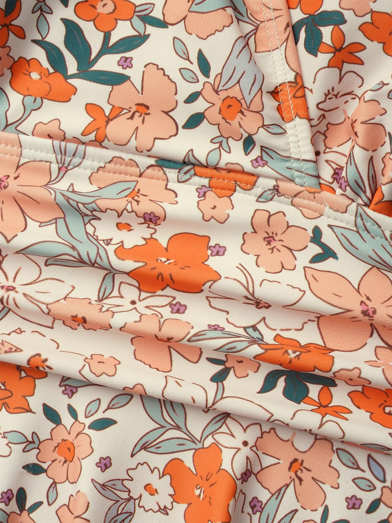 Plus Size Floral Print Fit and Flare Swim Dress Women`s Swimwear Apricot Overlap Collar Curve Swim Dresses BloomChic 22-24/3X 