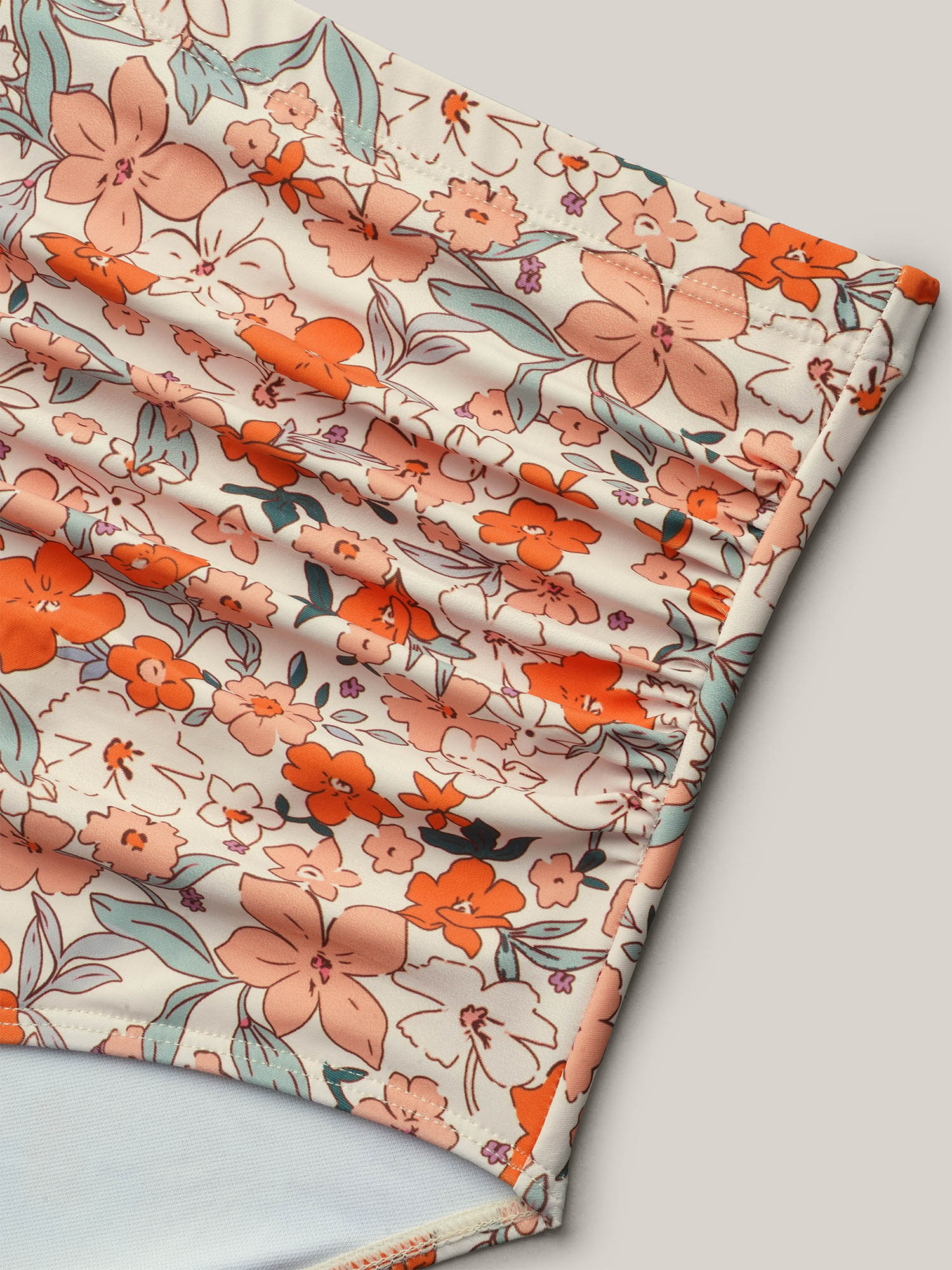 Plus Size Floral Print Fit and Flare Swim Dress Women`s Swimwear Apricot Overlap Collar Curve Swim Dresses BloomChic 22-24/3X 
