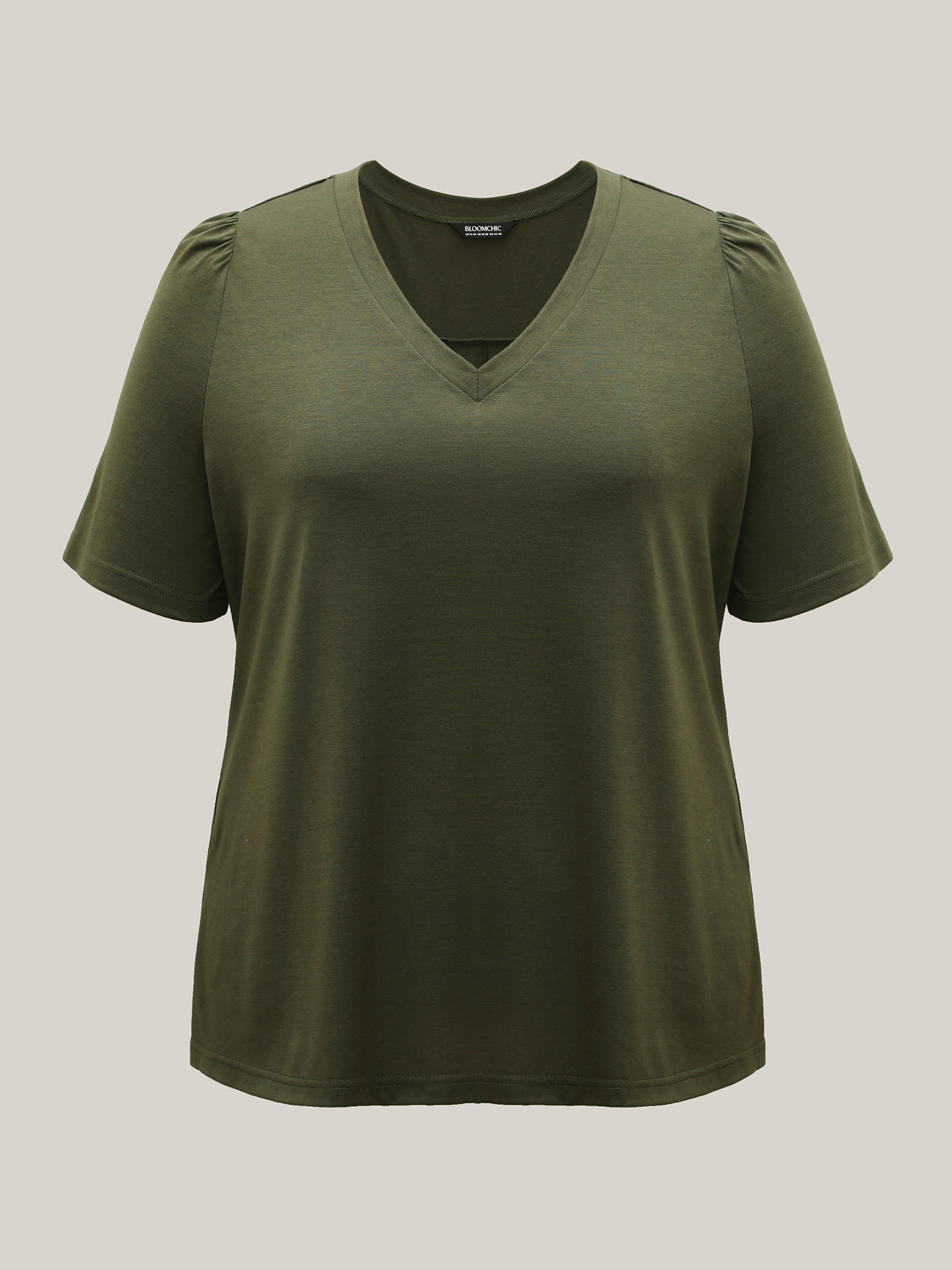 

Plus Size Back Pleats V-Neck Split T-Shirt ArmyGreen Women Casual Overlapping V-neck Everyday T-shirts BloomChic