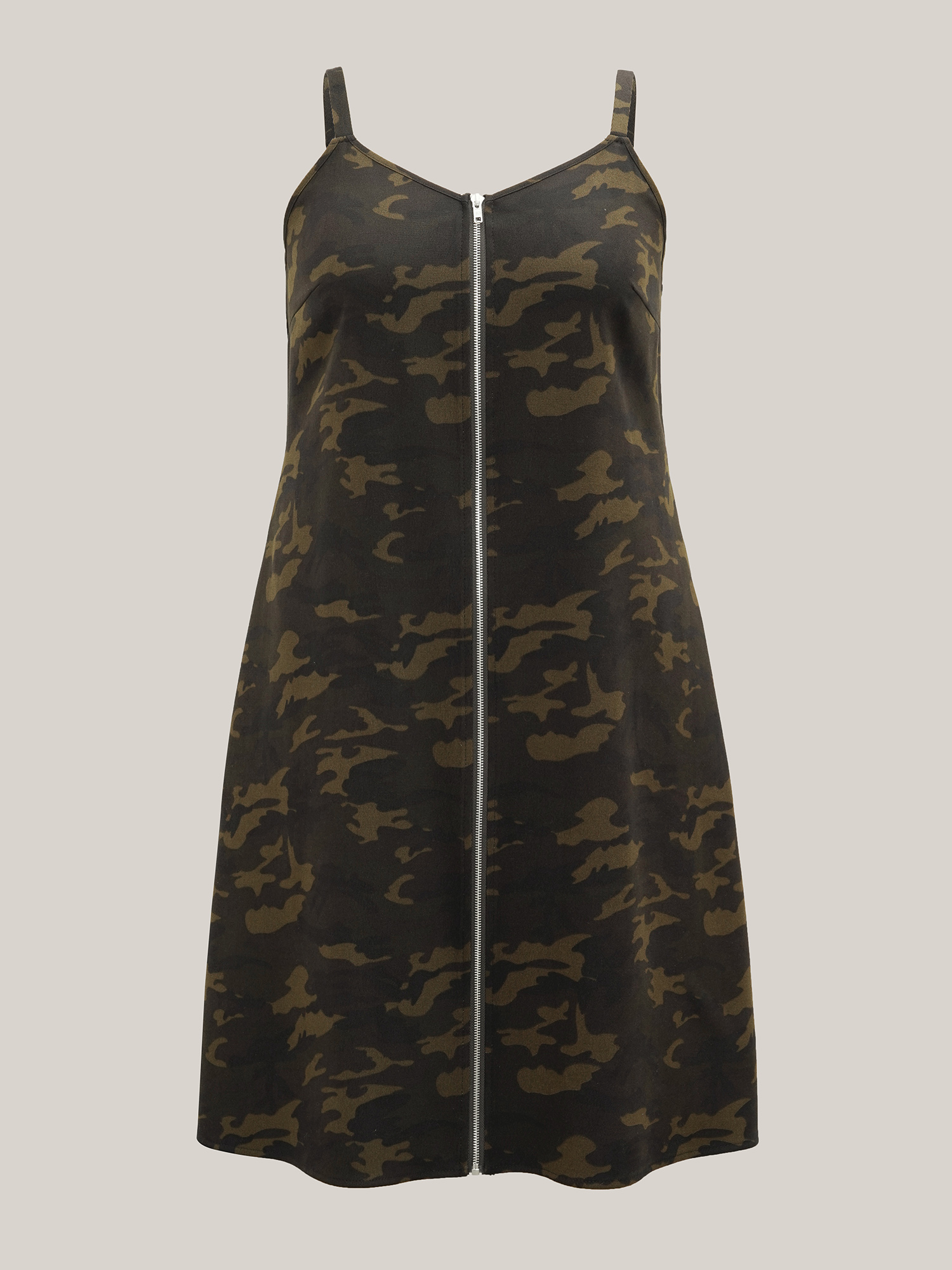 Plus Size Camouflage Print Zipper Front Adjustable Midi Dress ArmyGreen Women Casual Non Non Sleeveless Curvy BloomChic 14-16/1X 