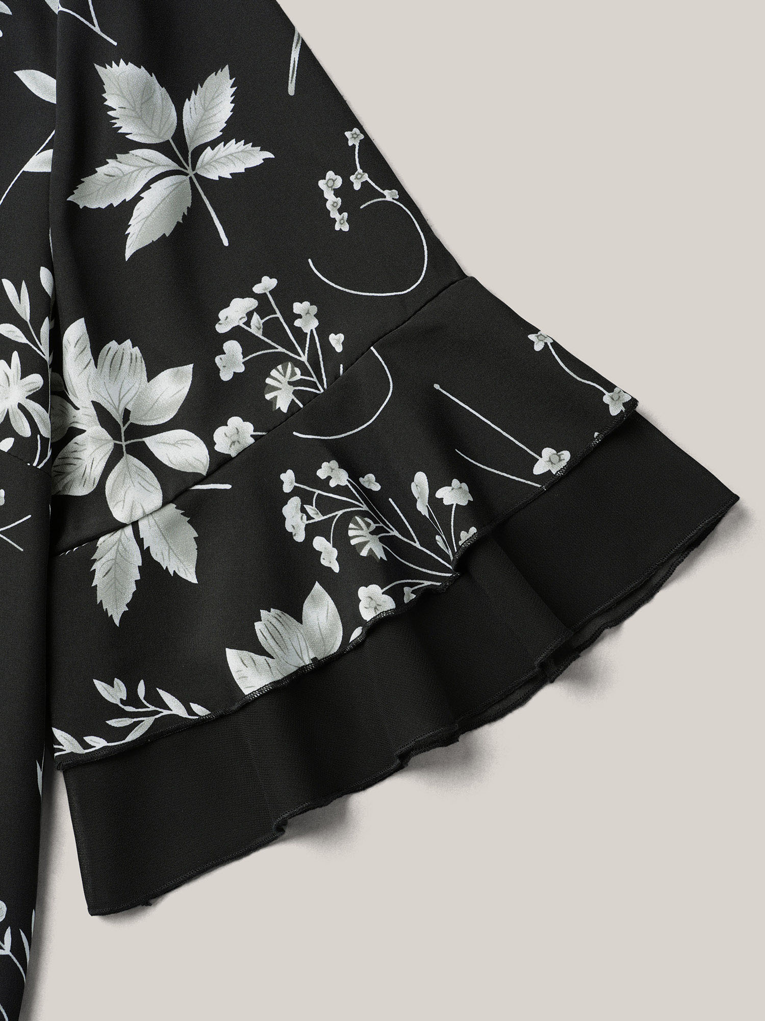Plus Size Black Floral Print Ruffled V-Neck Shirt Women Elegant Half Sleeve V-neck Everyday Blouses BloomChic 14-16/1X 