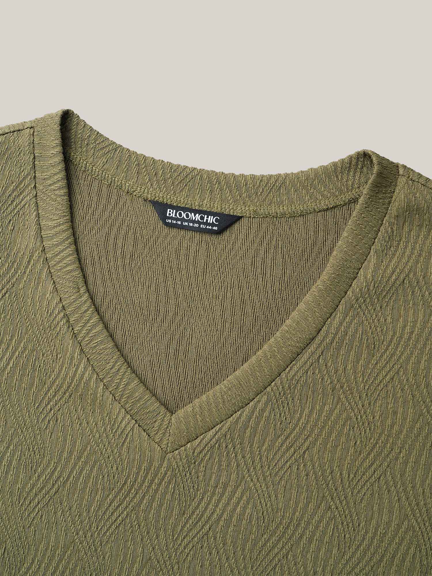 

Plus Size Textured V-Neck Half Sleeve T-Shirt ArmyGreen Women Casual Texture V-neck Everyday T-shirts BloomChic