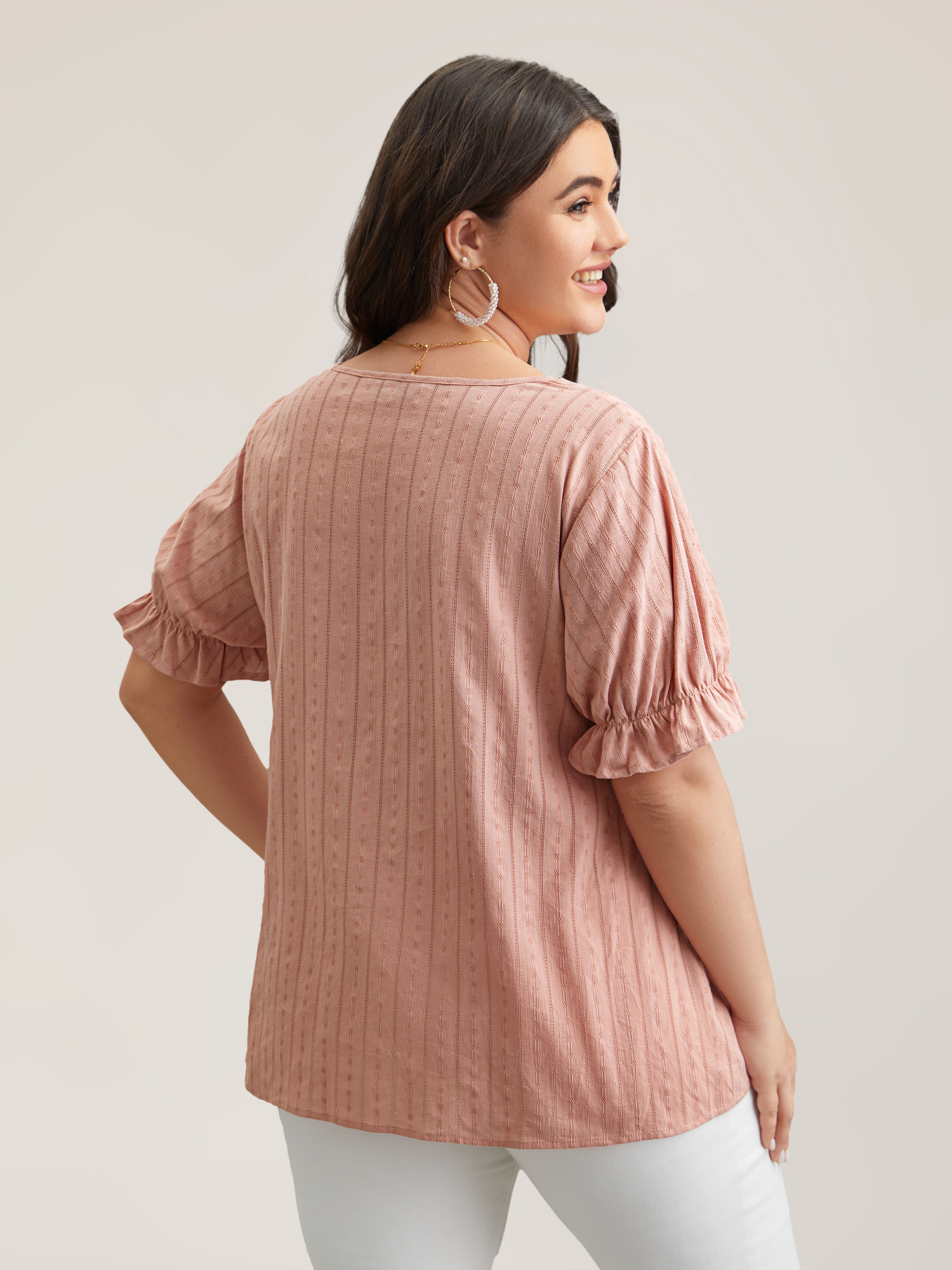 Plus Size Dirtypink Cotton Square Neck Ruffled Sleeve Shirt Women Elegant Short sleeve Square Neck Everyday Blouses BloomChic 30/6X 