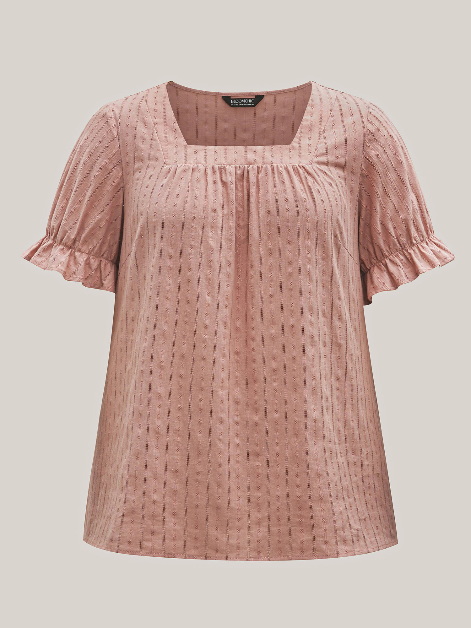Plus Size Dirtypink Cotton Square Neck Ruffled Sleeve Shirt Women Elegant Short sleeve Square Neck Everyday Blouses BloomChic 30/6X 