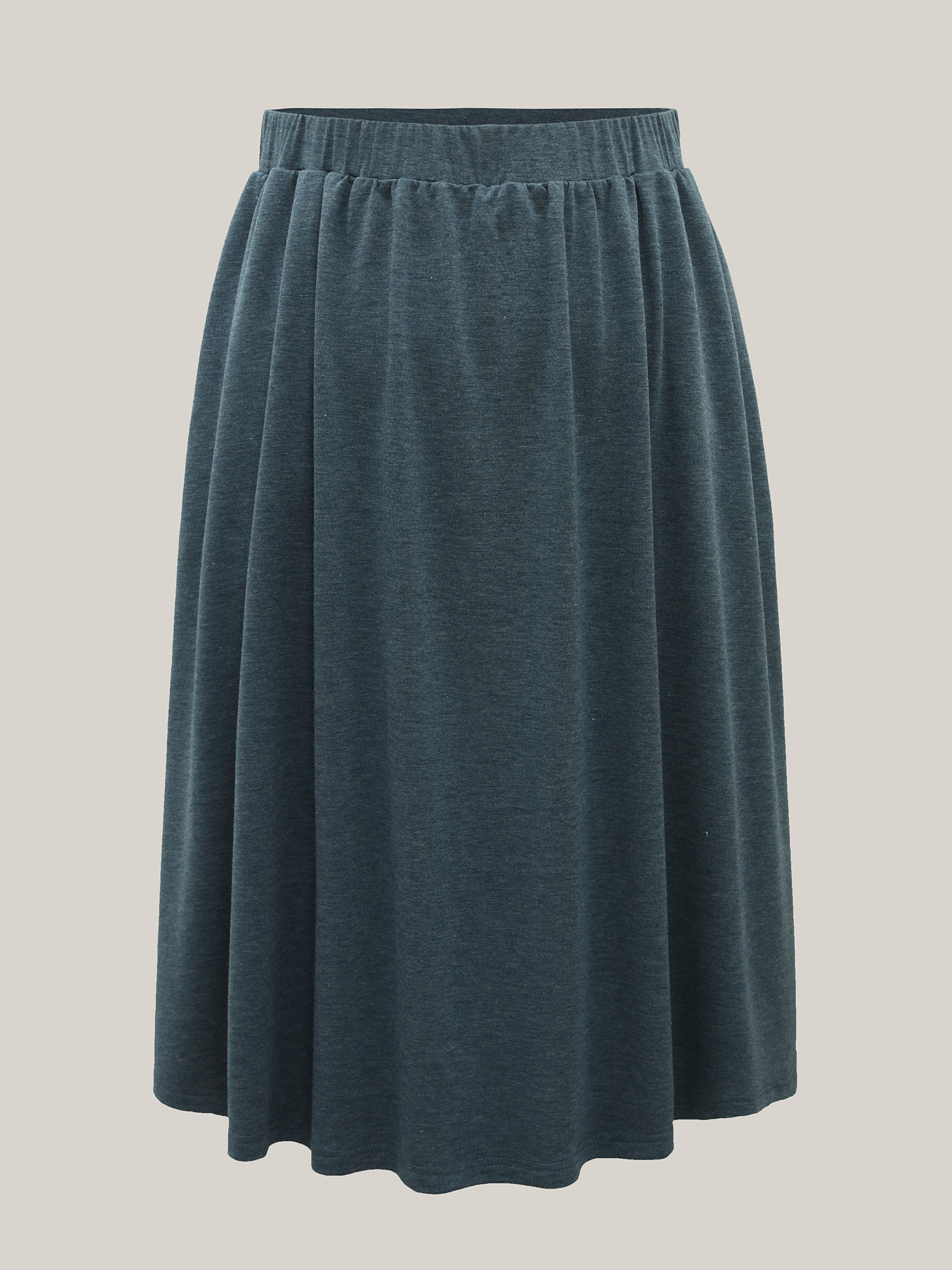 Plus Size Heather Stretchy-Waist Pleated Midi Skirt Women DarkSlateGray Elegant Gathered Medium stretch Slanted pocket Everyday Skirts BloomChic 10/M 