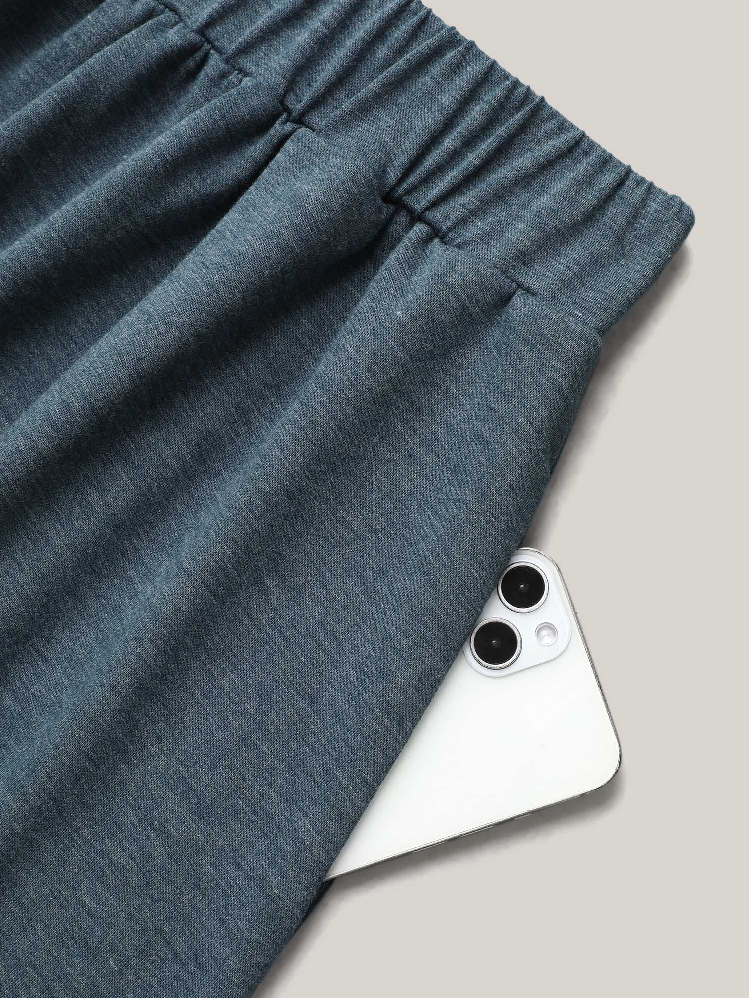 Plus Size Heather Stretchy-Waist Pleated Midi Skirt Women DarkSlateGray Elegant Gathered Medium stretch Slanted pocket Everyday Skirts BloomChic 10/M 