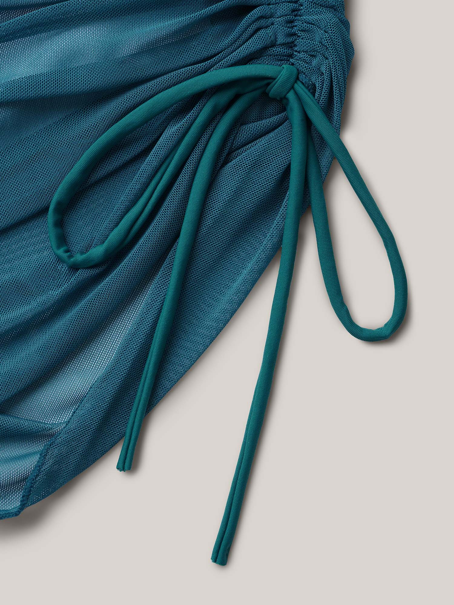 Plus Size Channel Drawstring Gathered Surplice Neck Swim Dress Women`s Swimwear Teal Beach Bodycon Overlap Collar High stretch Curve Swim Dresses BloomChic 12/L 
