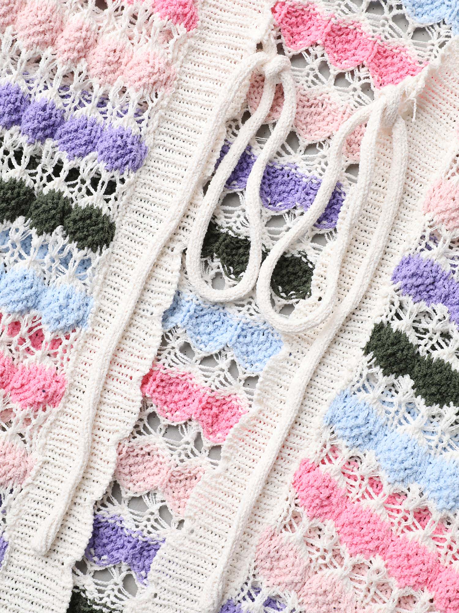 Plus Size Cut-Out Multi-Color Lace Trim Cardigan Ivory Women Casual Loose Long Sleeve Everyday Cardigans BloomChic 14-16/1X 