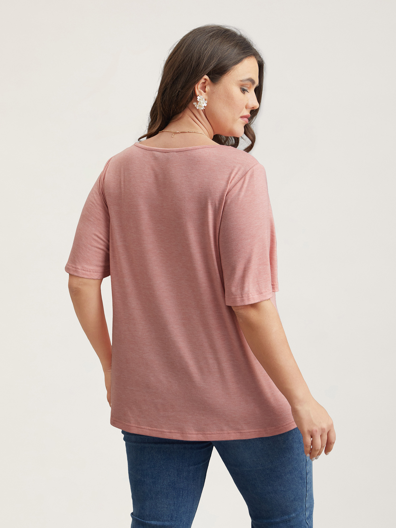 

Plus Size Stretchy Cross-Straps Lotus Leaf Sleeve Top Lightpink V-neck Short sleeve Elegant Jersey Tops