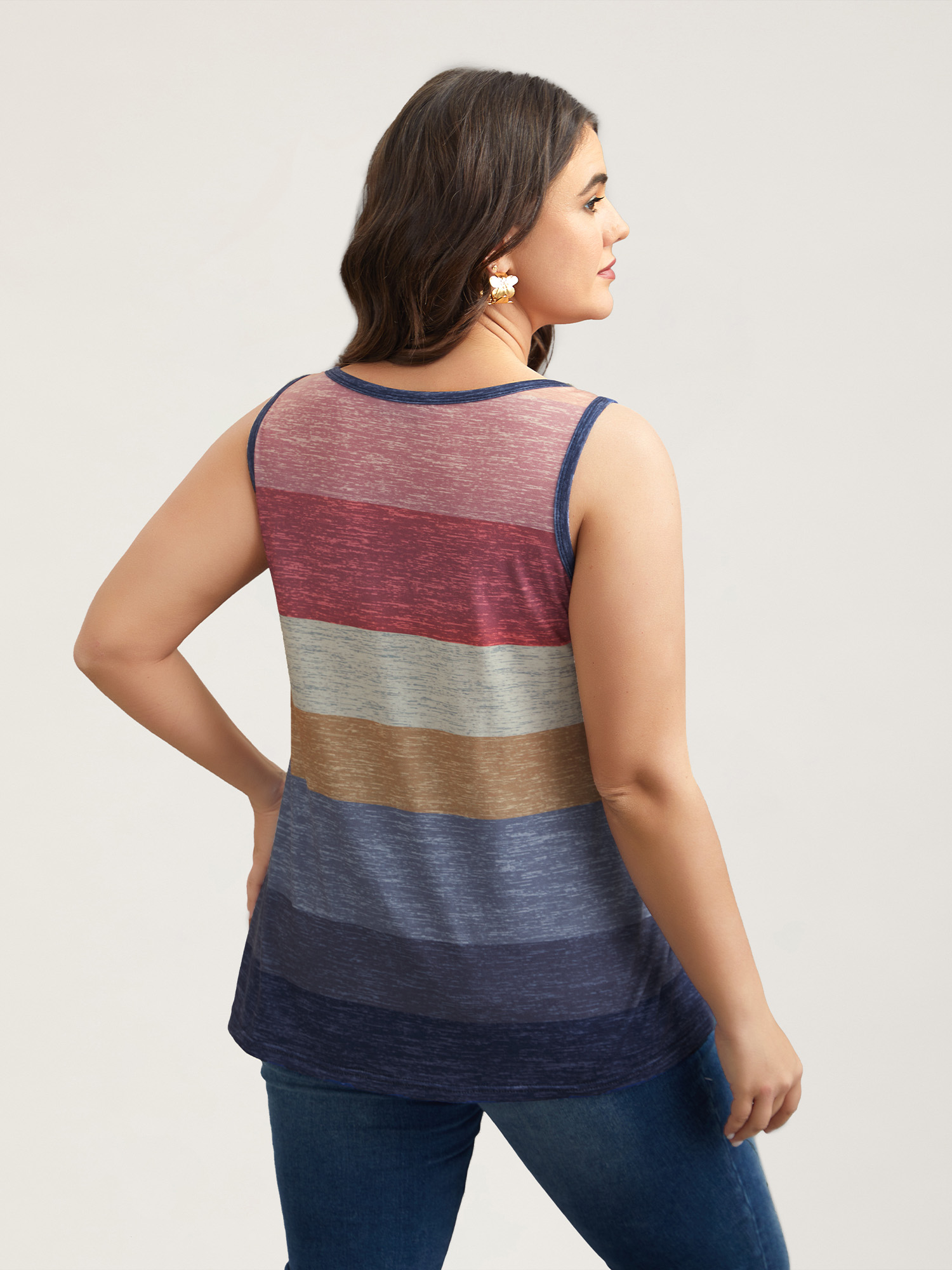 Plus Size Multi-Color Stripes Off-Sleeves Vest Women Multicolor Elegant Contrast Notched collar Everyday Tank Tops Camis BloomChic 10/M 