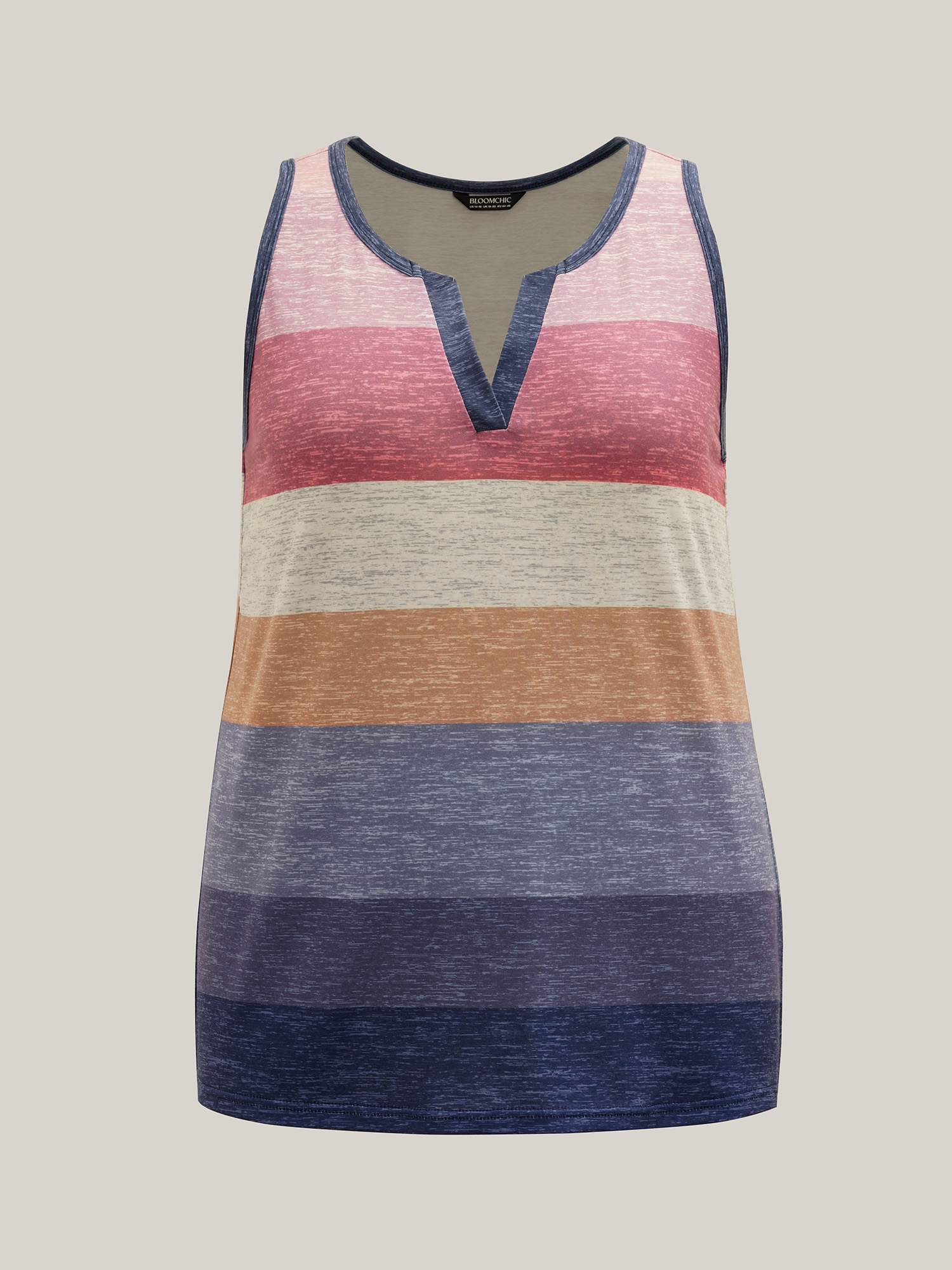 Plus Size Multi-Color Stripes Off-Sleeves Vest Women Multicolor Elegant Contrast Notched collar Everyday Tank Tops Camis BloomChic 10/M 