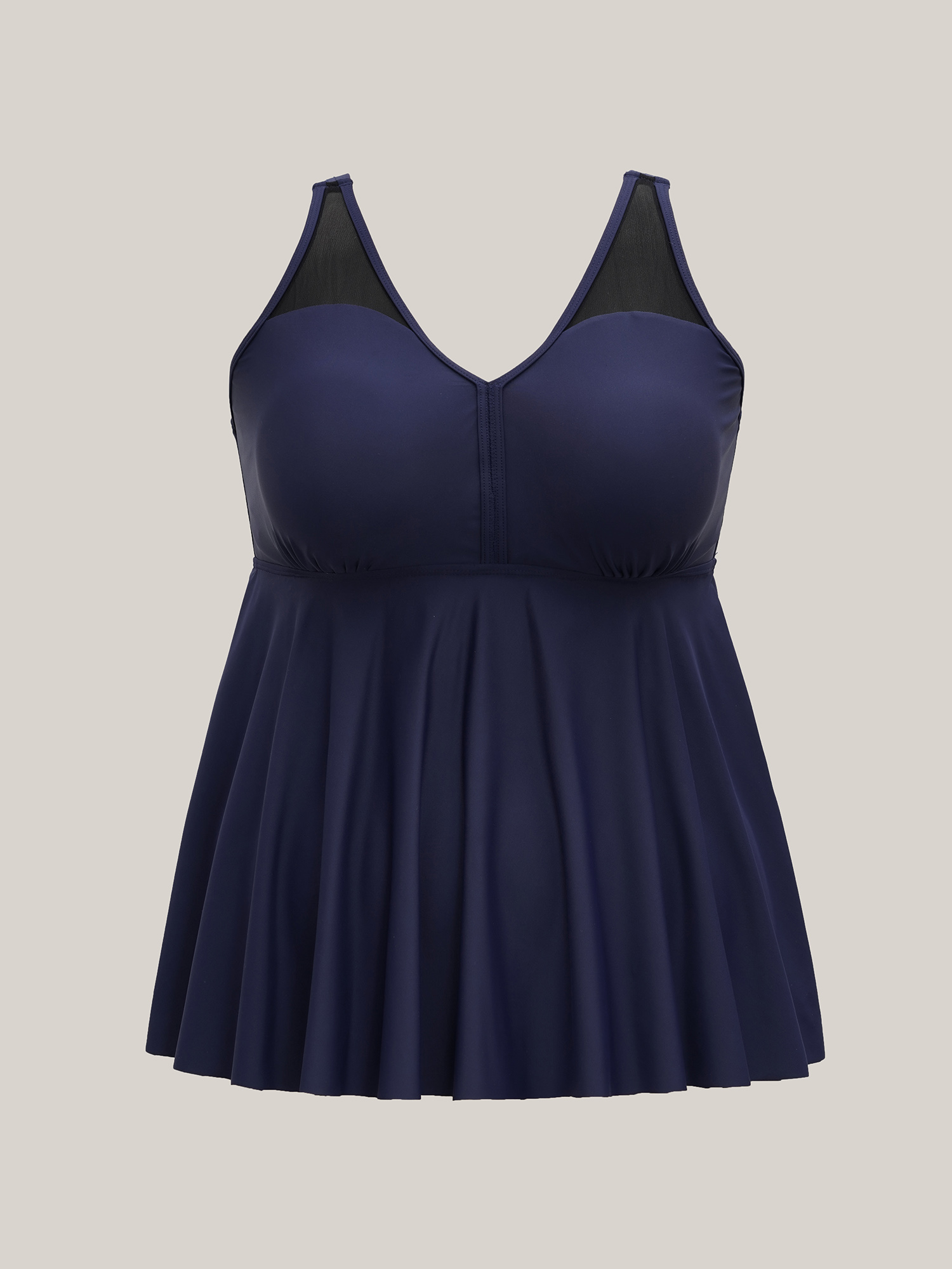 Plus Size Adjustable Straps Spliced Swim Top Women`s Swimwear Indigo Beach Patchwork High stretch Bodycon Heart neckline Curve Swim Tops BloomChic 22-24/3X 