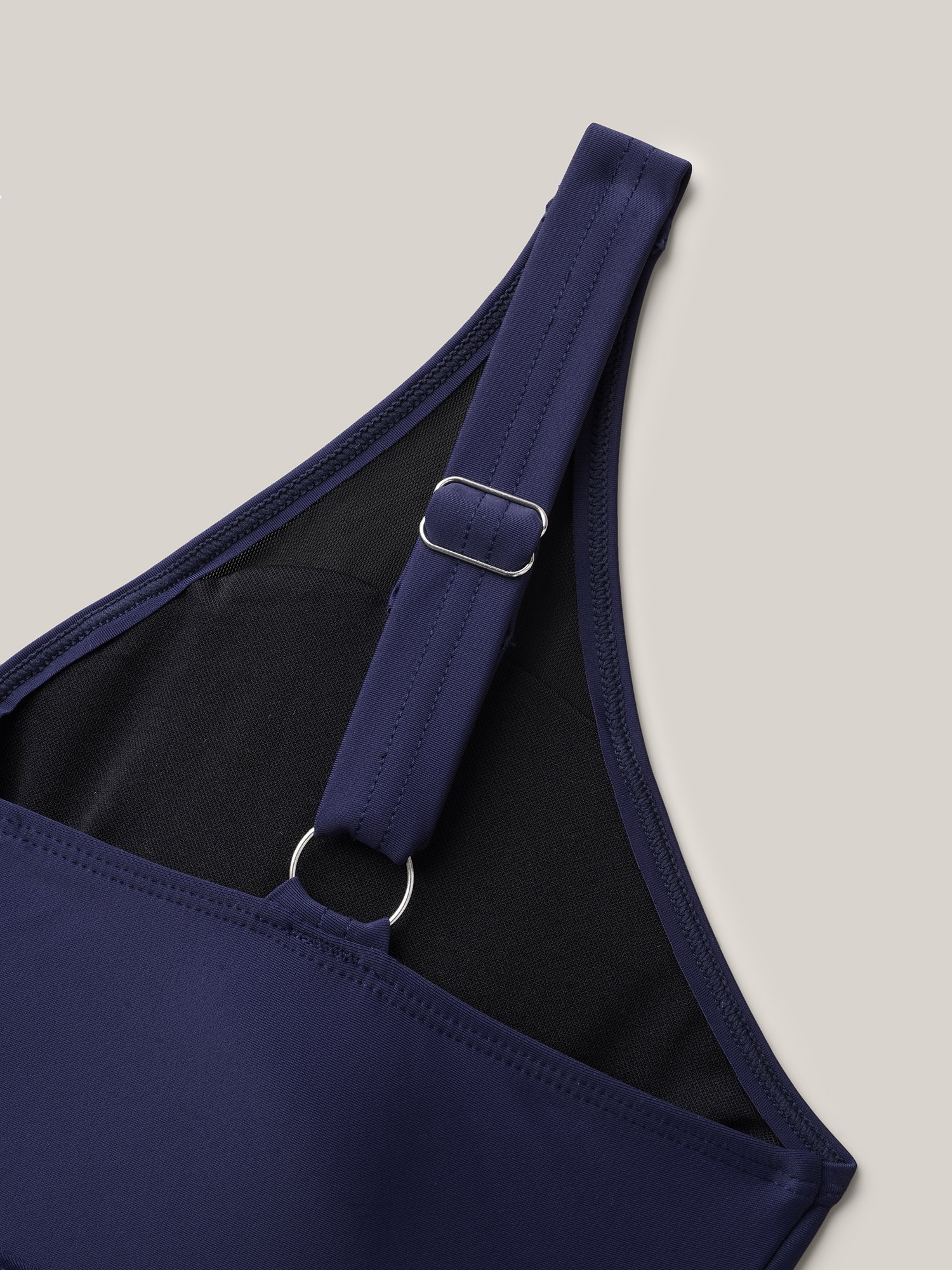 Plus Size Adjustable Straps Spliced Swim Top Women`s Swimwear Indigo Beach Patchwork High stretch Bodycon Heart neckline Curve Swim Tops BloomChic 22-24/3X 