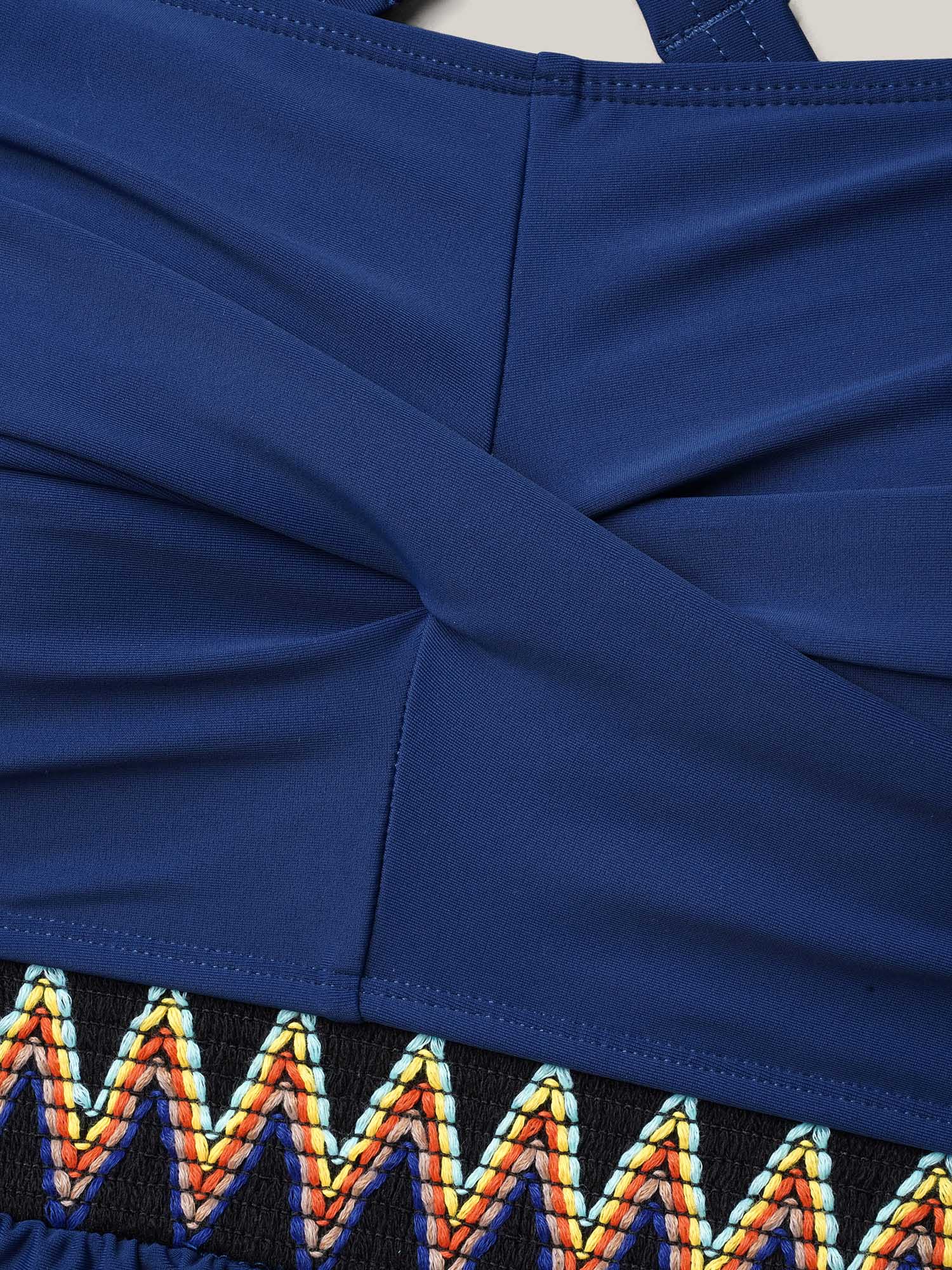 Plus Size Twist-Front Contrast Webbed One-Piece Swimsuit Women`s Swimwear Indigo Beach Woven ribbon&lace trim Curve Bathing Suits High stretch One Pieces BloomChic 22-24/3X 