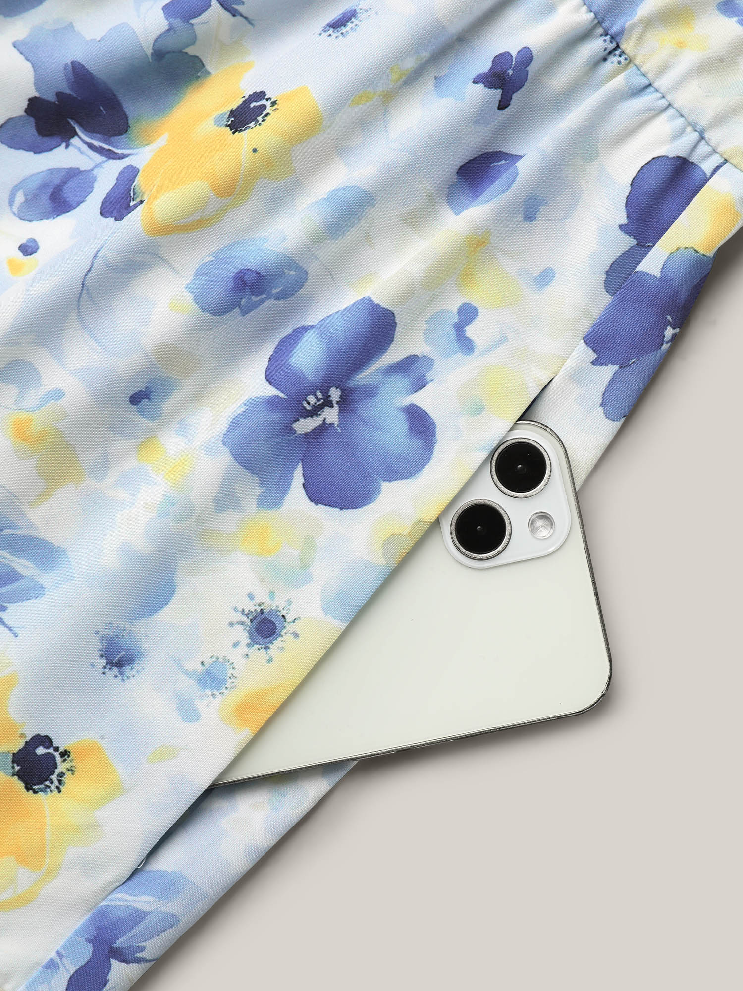 Plus Size Blooming Flowers Puff Sleeve Stretchy-Waist Dress LightBlue Women Elegant Non V-neck Short sleeve Curvy BloomChic 14-16/1X 
