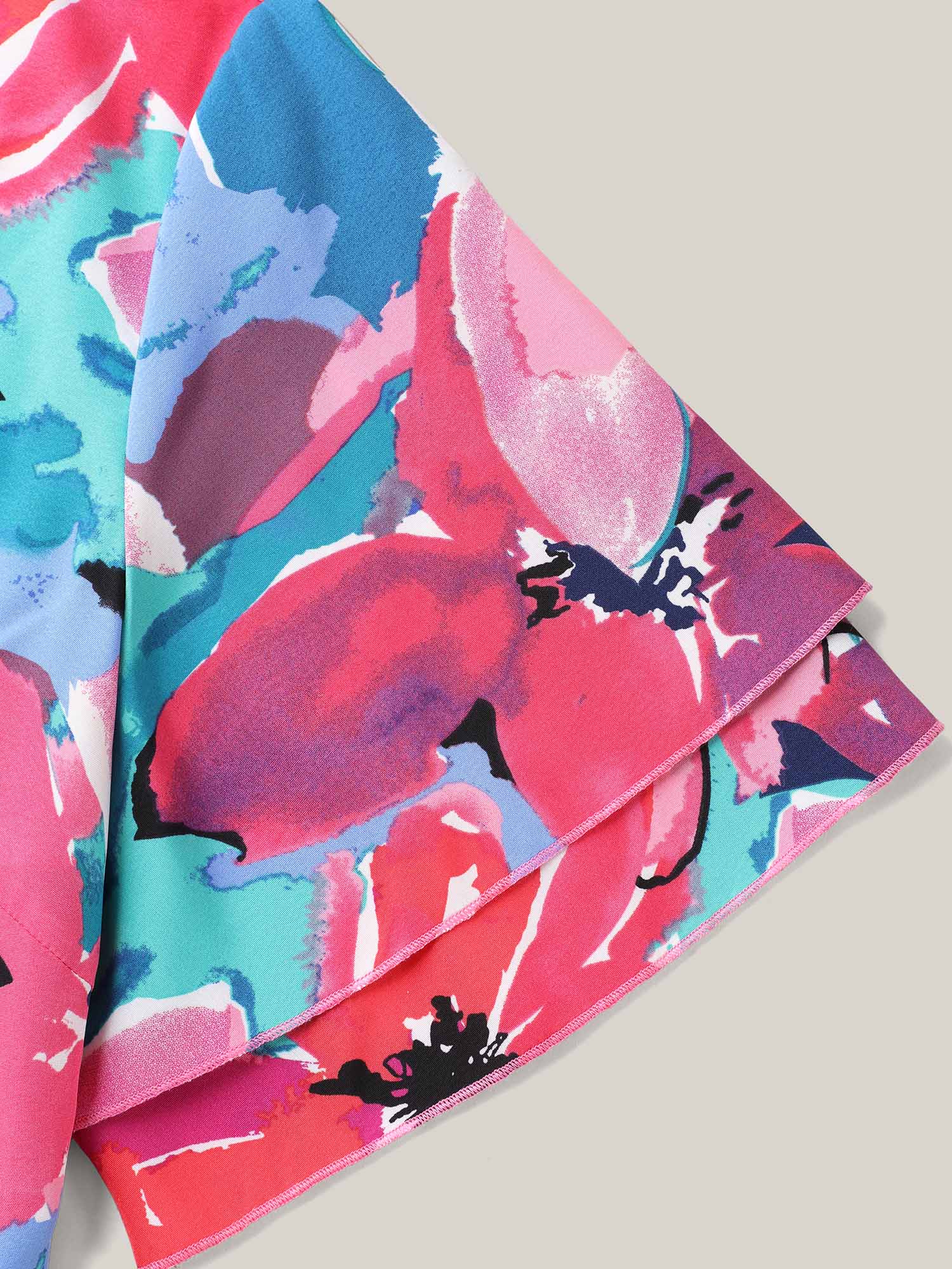 Plus Size Multi-Color Floral V-Neck Pockets Midi Dress Skyblue Women Elegant Ruffles V-neck Short sleeve Curvy BloomChic 10/M 