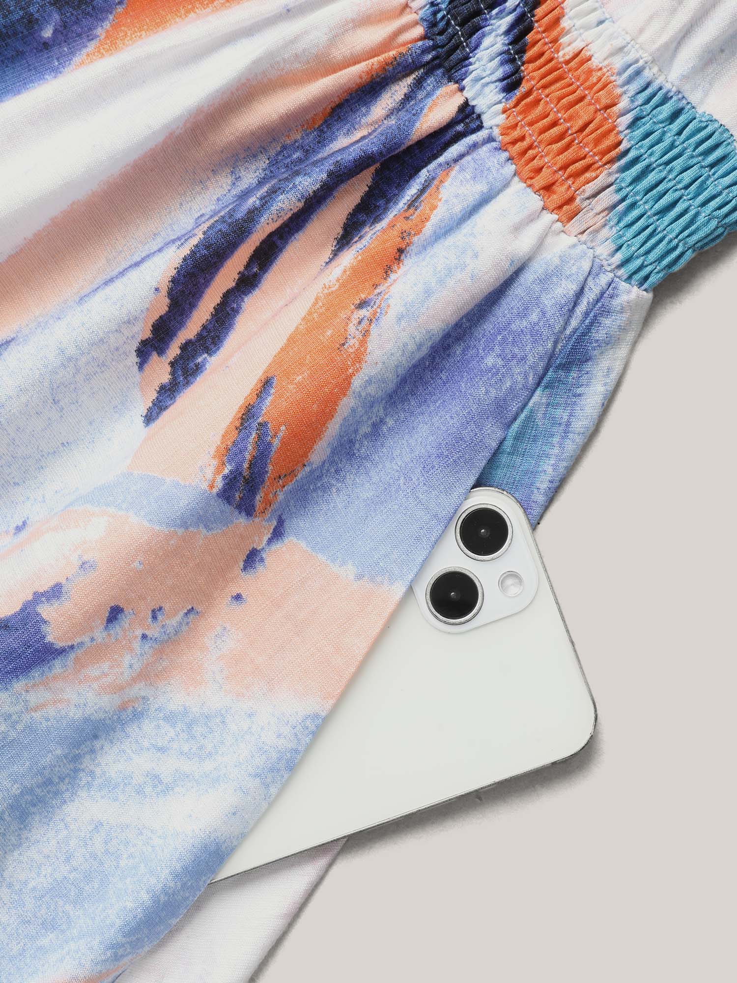 Plus Size Abstract Print Waist-Cinched Split Hem Maxi Dress Multicolor Women Elegant Gathered Heart neckline Elbow-length sleeve Curvy BloomChic 18-20/2X 