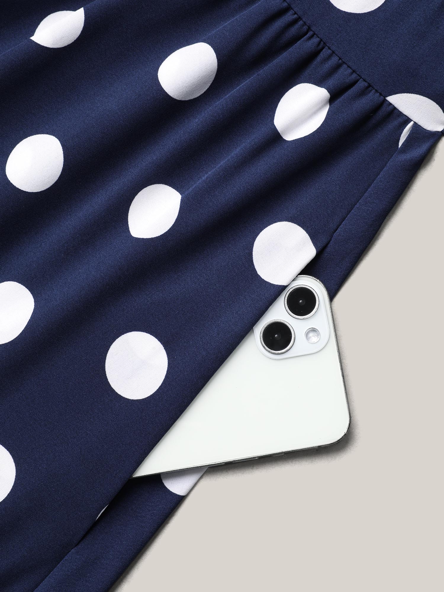 Plus Size Polka Dots Surplice Neck Waist-Cinched Dress Navy Women Elegant Ruffles Overlap Collar Elbow-length sleeve Curvy BloomChic 12/L 