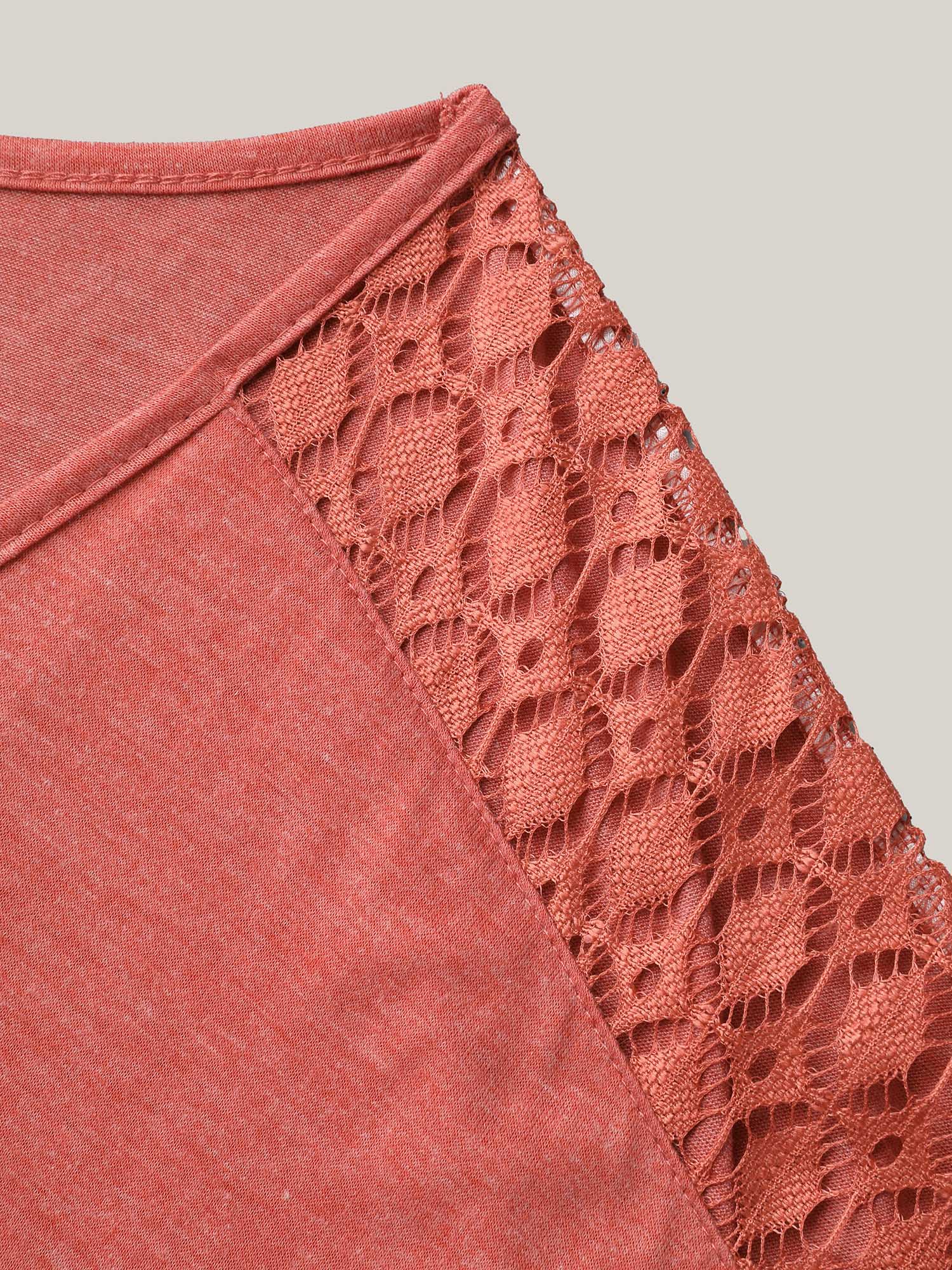 Plus Size V-Neck Sheer Lace Pockets Midi Dress OrangeRed Women Casual Woven ribbon&lace trim V-neck Short sleeve Curvy BloomChic 28/5X 