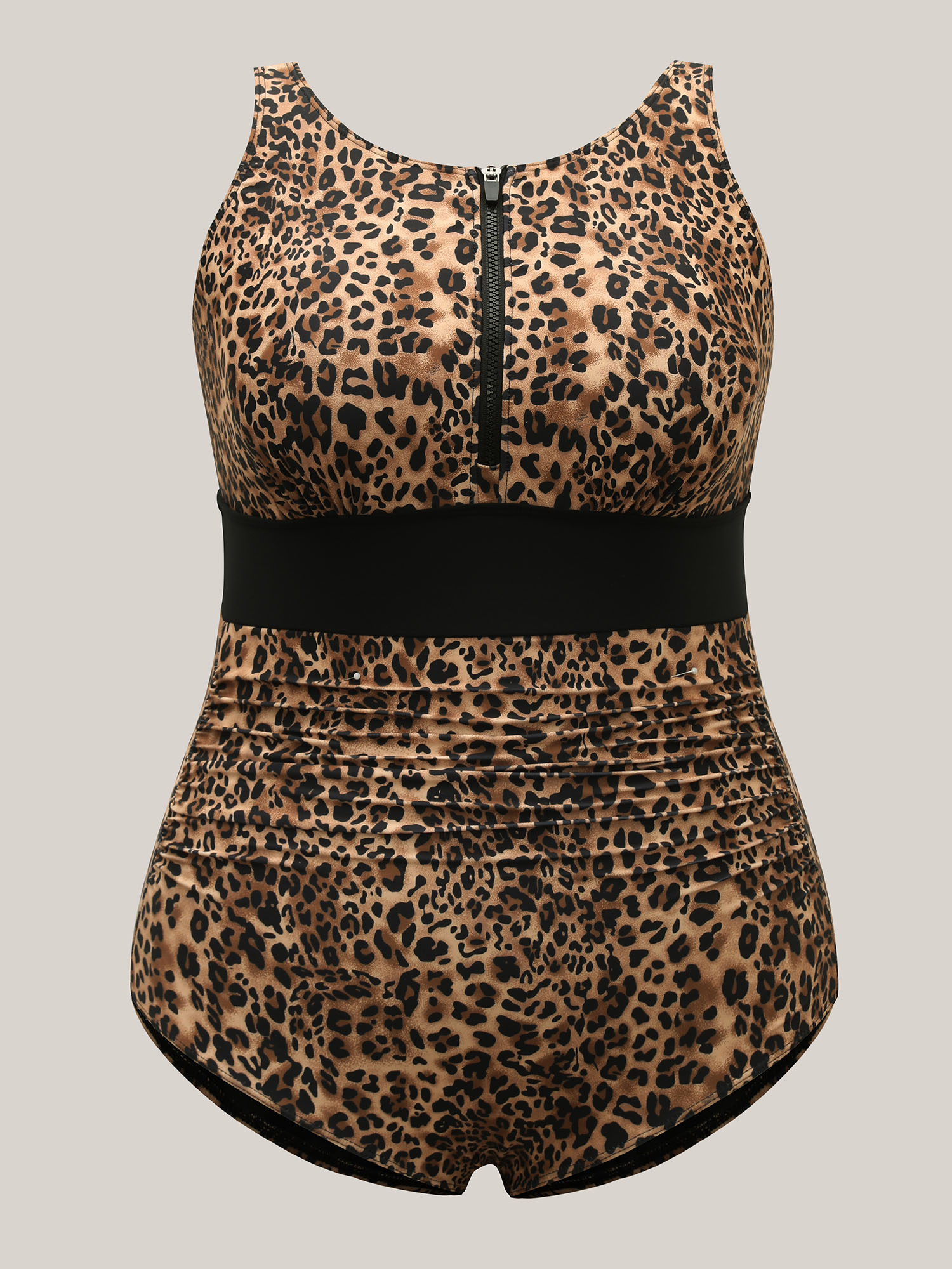 Plus Size Leopard Print Ruched One-Piece Swimsuit Women`s Swimwear Leopard Beach Curve Bathing Suits High stretch One Pieces BloomChic 22-24/3X 