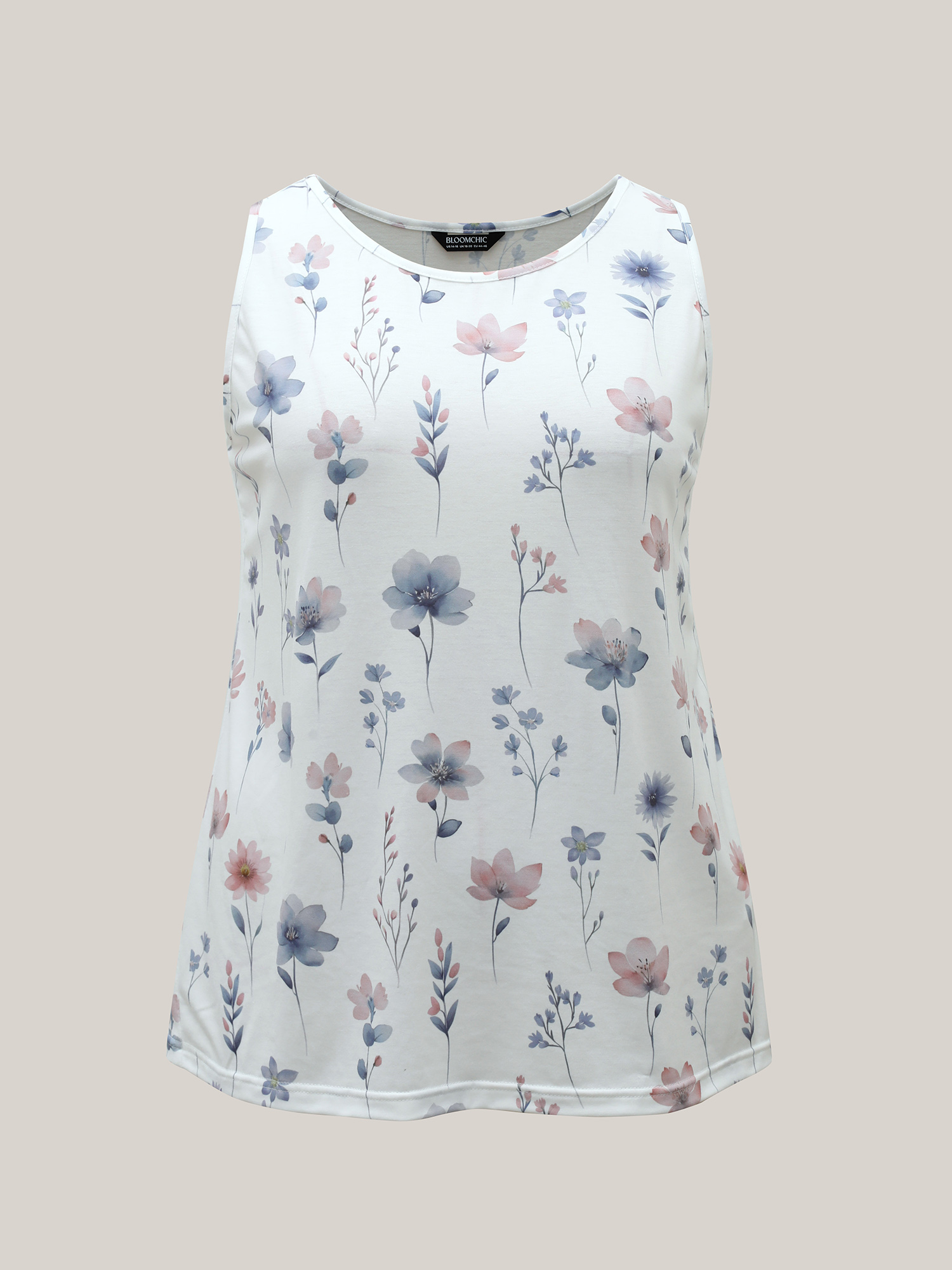 Plus Size Stretchy Floral Print Fitted Vest Women WhiteSmoke Elegant Non Round Neck Everyday Tank Tops Camis BloomChic 30/6X 