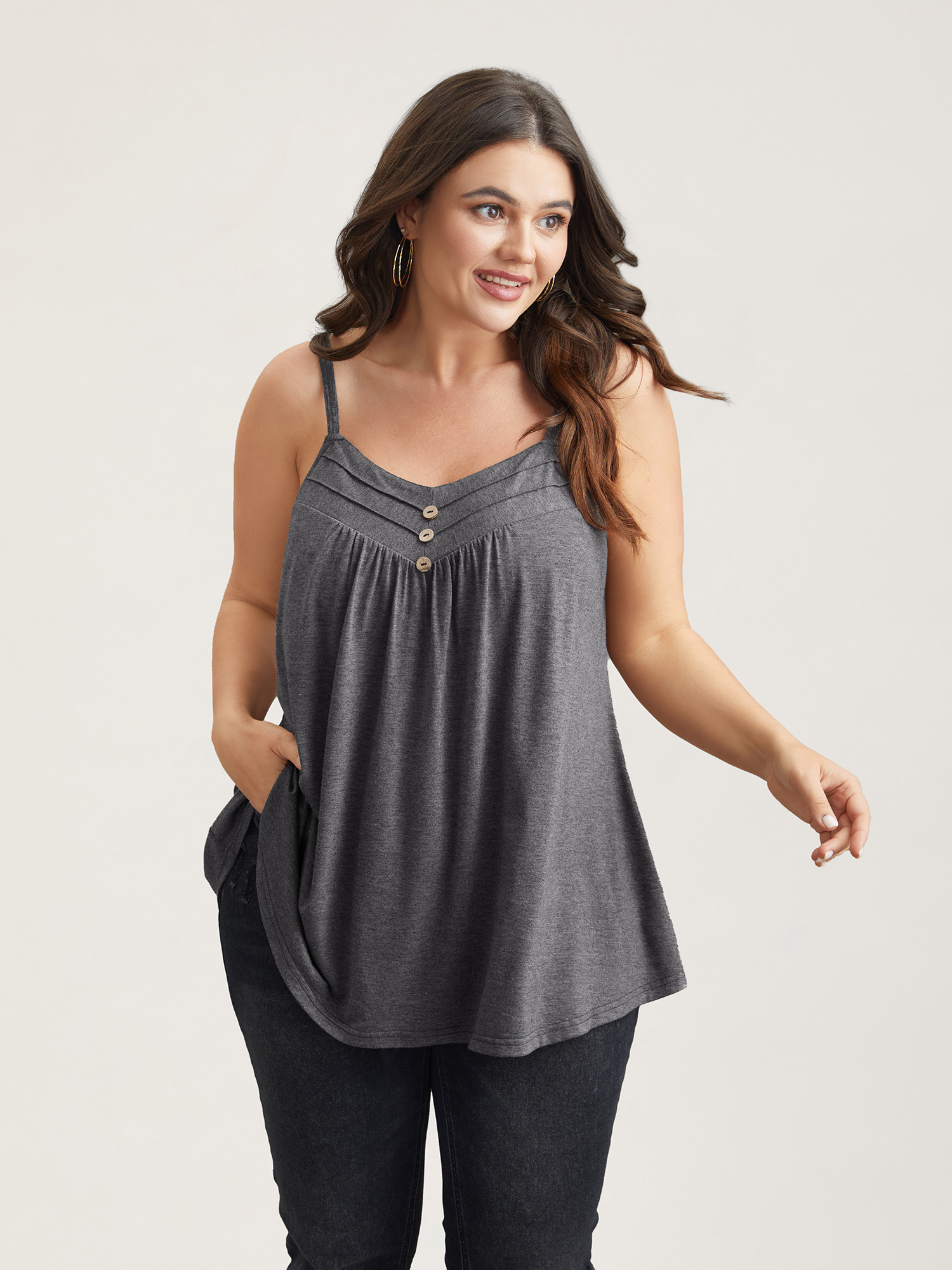 

Plus Size Seamed Button Detail Pendulum Vest Women DimGray Casual Tucked seam Non Everyday Tank Tops Camis BloomChic