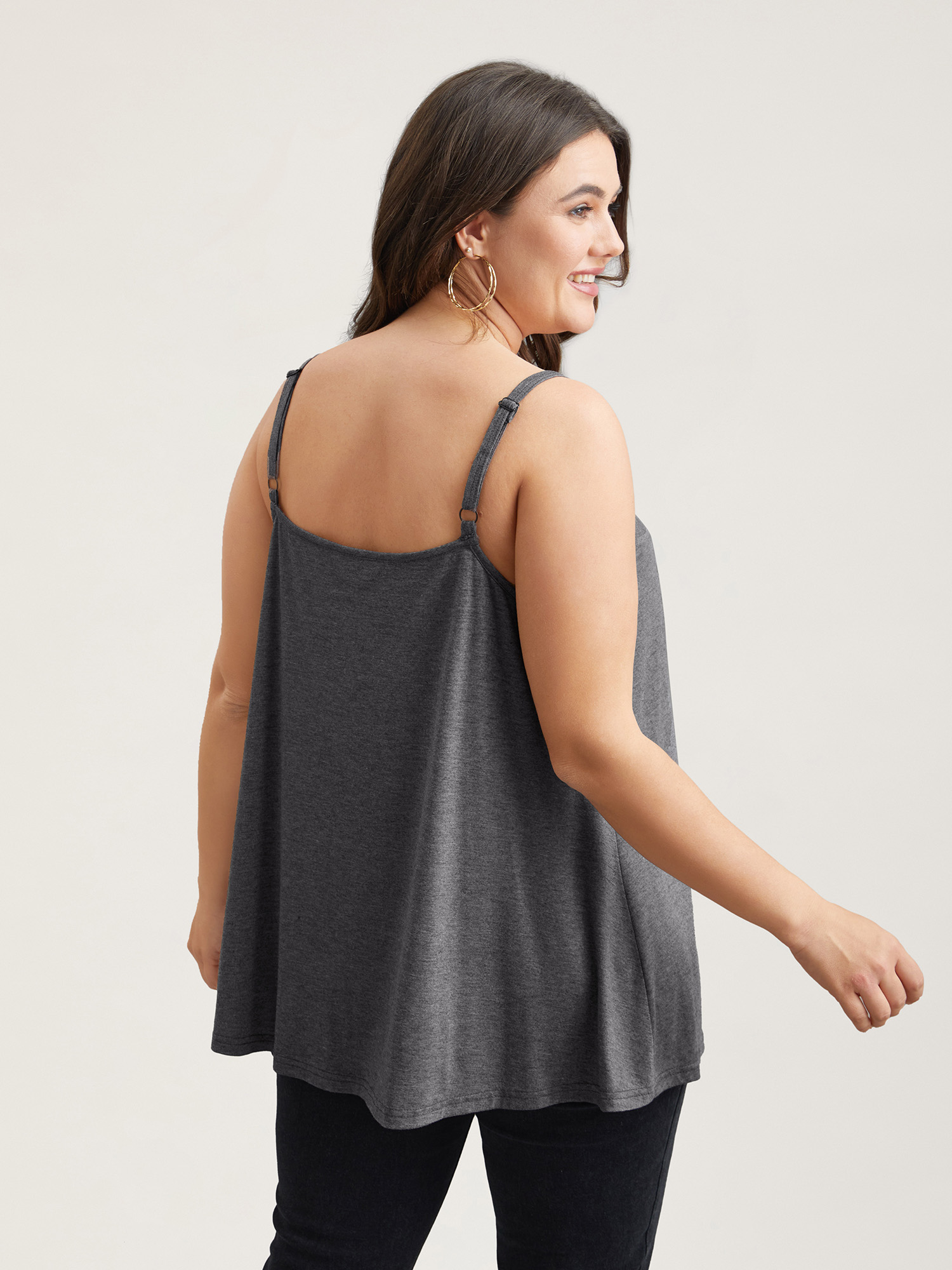 Plus Size Seamed Button Detail Pendulum Vest Women DimGray Casual Tucked seam Non Everyday Tank Tops Camis BloomChic 10/M 
